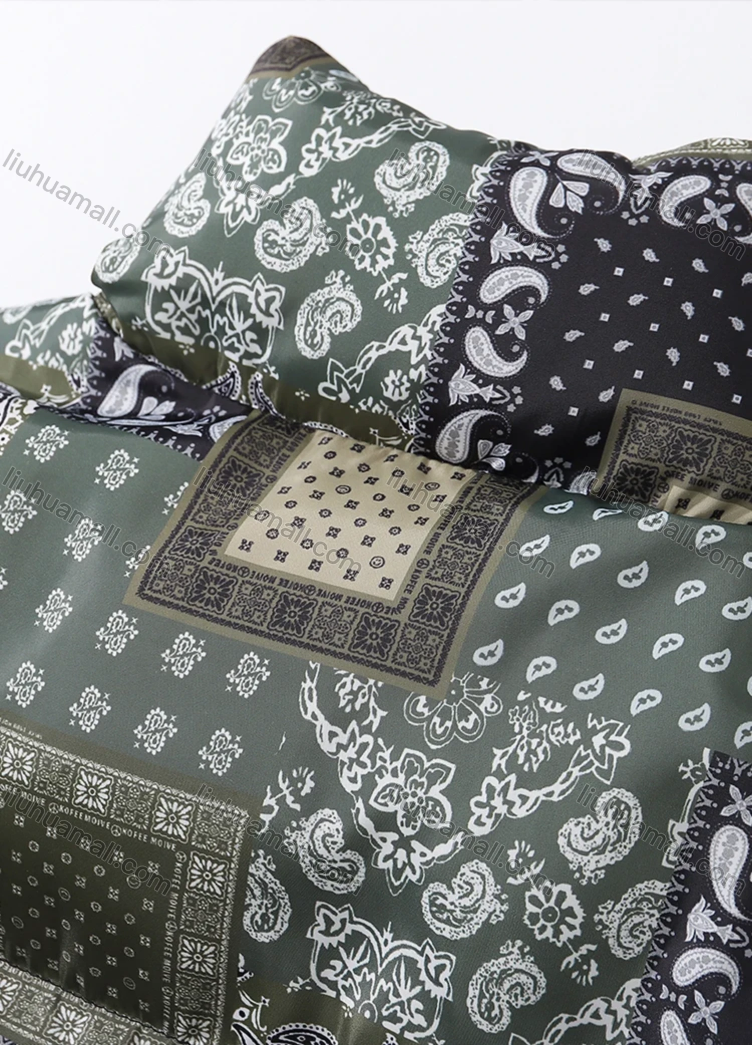 Wholesale Men's Fashion Long Sleeve Stand Collar Paisley Patchwork Print Puffer Coat 925# - Liuhuamall