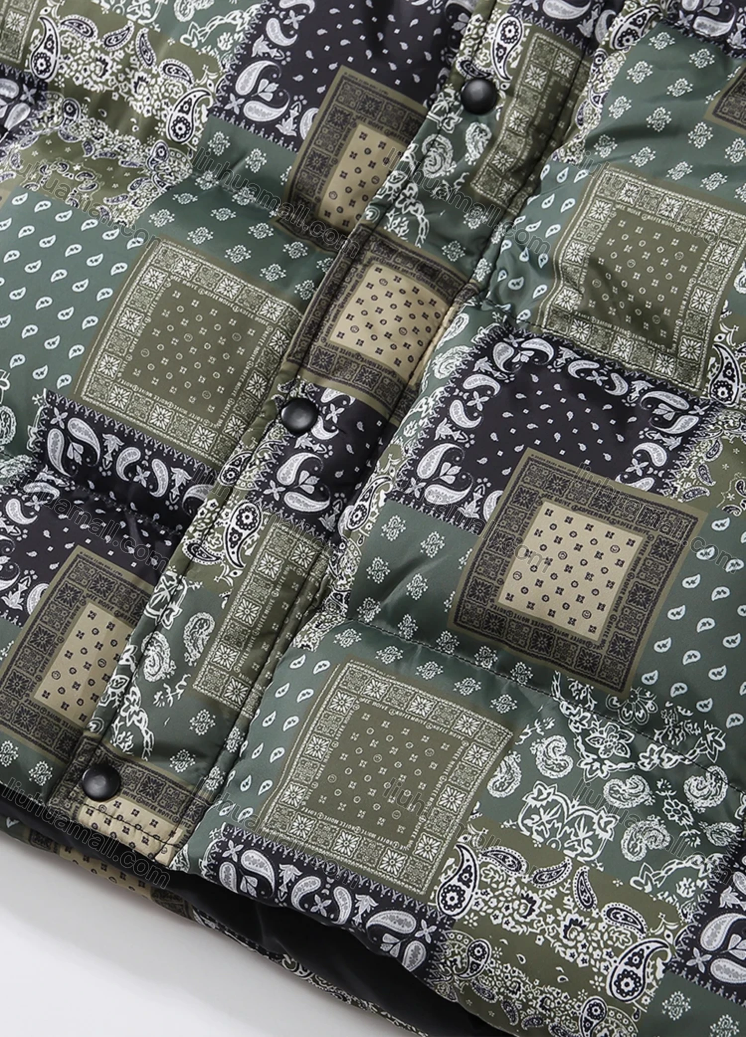 Wholesale Men's Fashion Long Sleeve Stand Collar Paisley Patchwork Print Puffer Coat 925# - Liuhuamall