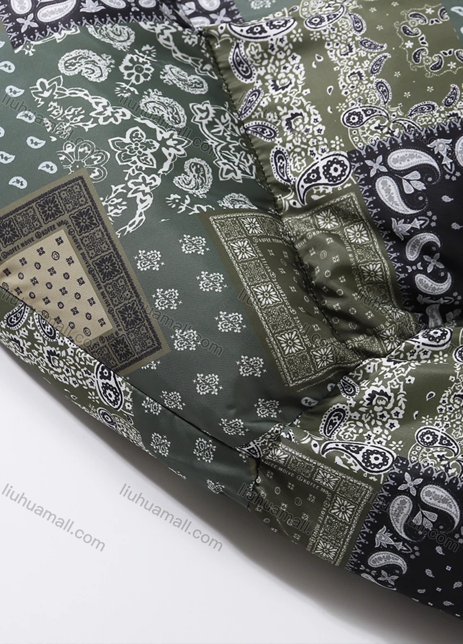 Wholesale Men's Fashion Long Sleeve Stand Collar Paisley Patchwork Print Puffer Coat 925# - Liuhuamall