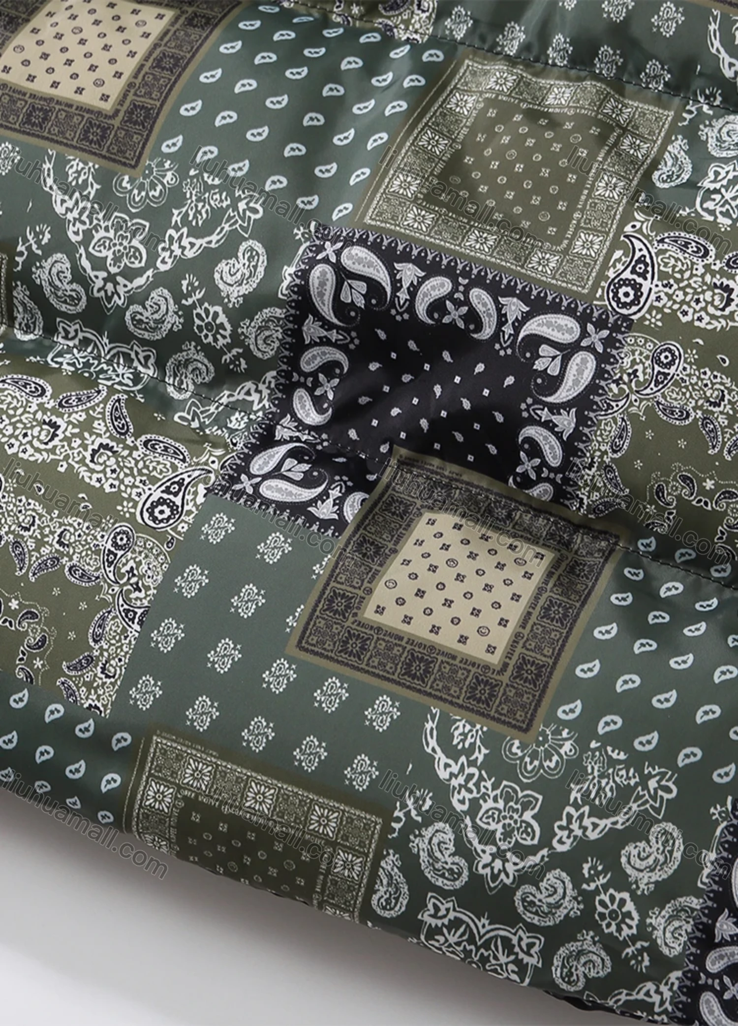 Wholesale Men's Fashion Long Sleeve Stand Collar Paisley Patchwork Print Puffer Coat 925# - Liuhuamall