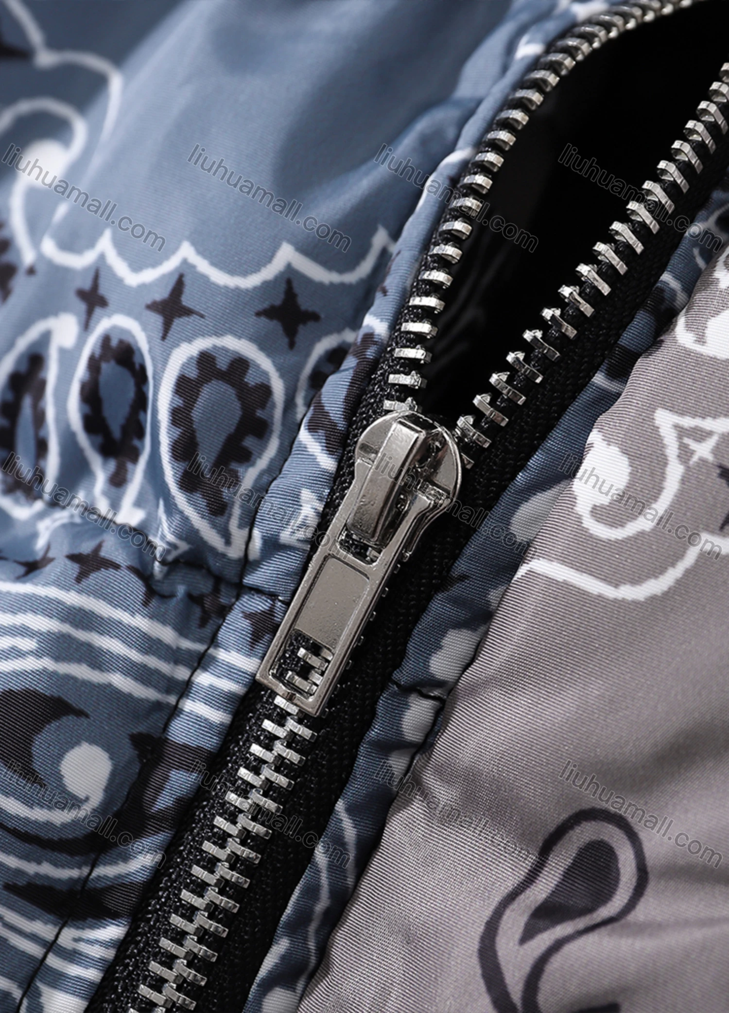 Wholesale Men's Fashion Long Sleeve Stand Collar Paisley Patchwork Print Puffer Coat 927# - Liuhuamall