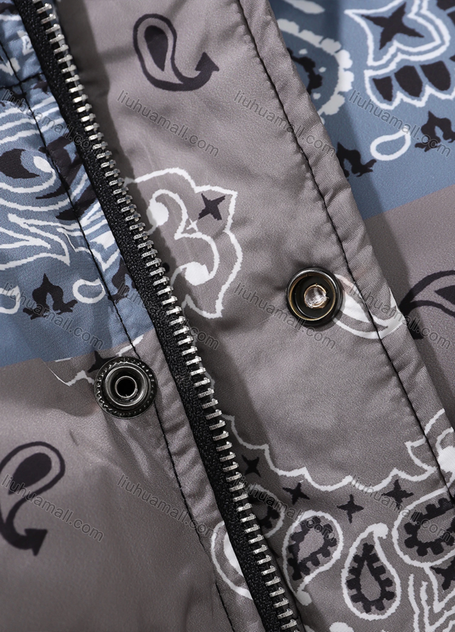 Wholesale Men's Fashion Long Sleeve Stand Collar Paisley Patchwork Print Puffer Coat 927# - Liuhuamall