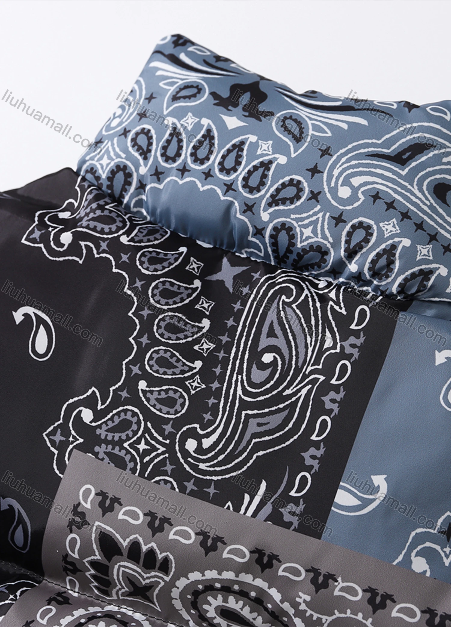 Wholesale Men's Fashion Long Sleeve Stand Collar Paisley Patchwork Print Puffer Coat 927# - Liuhuamall