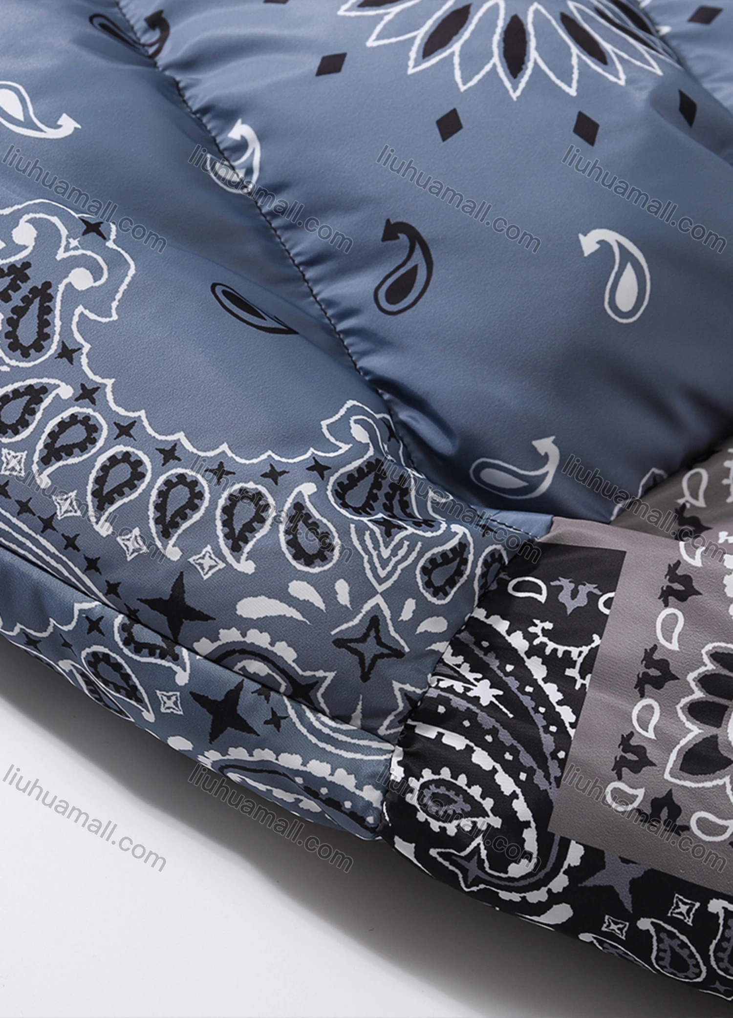 Wholesale Men's Fashion Long Sleeve Stand Collar Paisley Patchwork Print Puffer Coat 927# - Liuhuamall