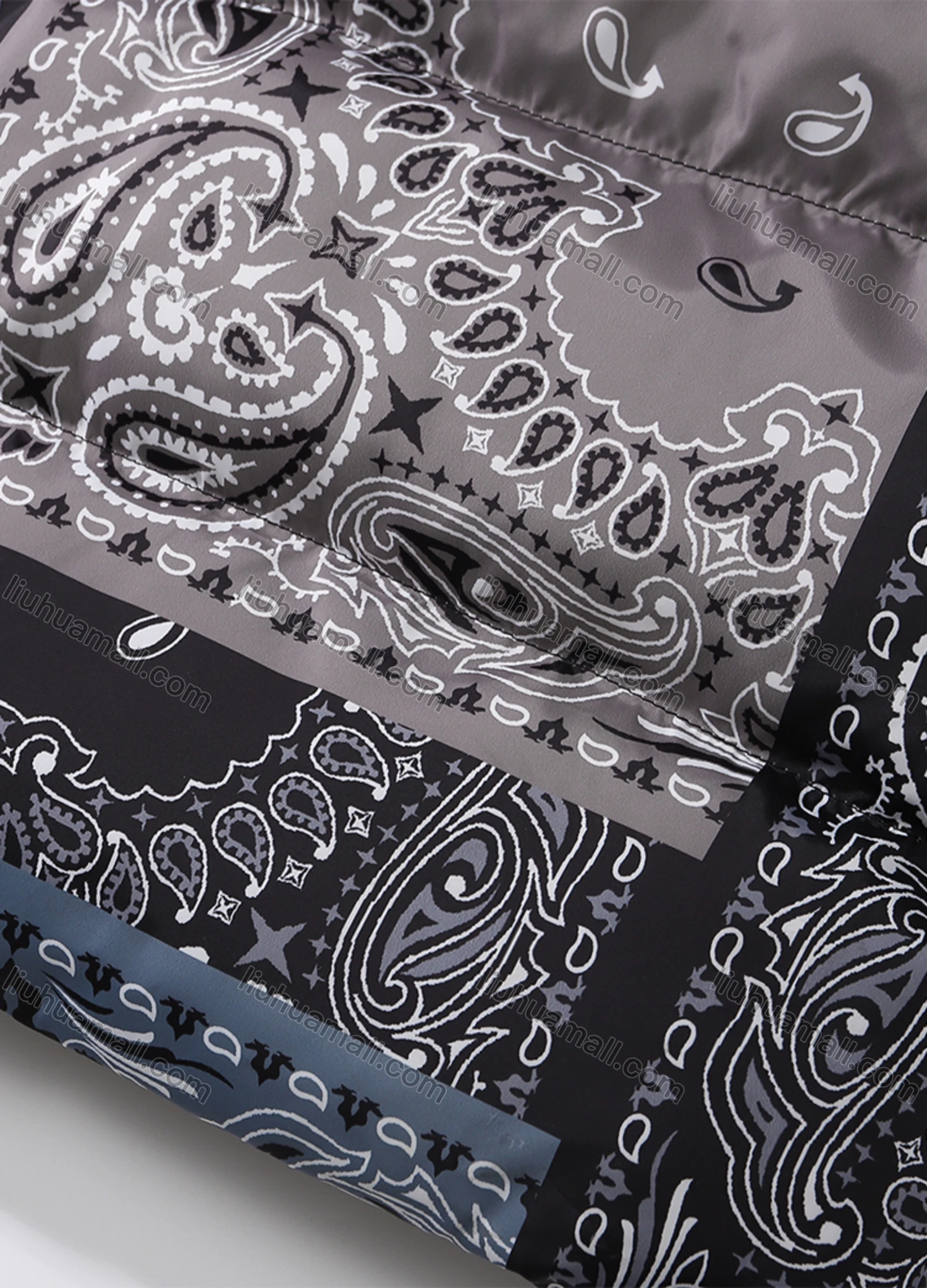 Wholesale Men's Fashion Long Sleeve Stand Collar Paisley Patchwork Print Puffer Coat 927# - Liuhuamall