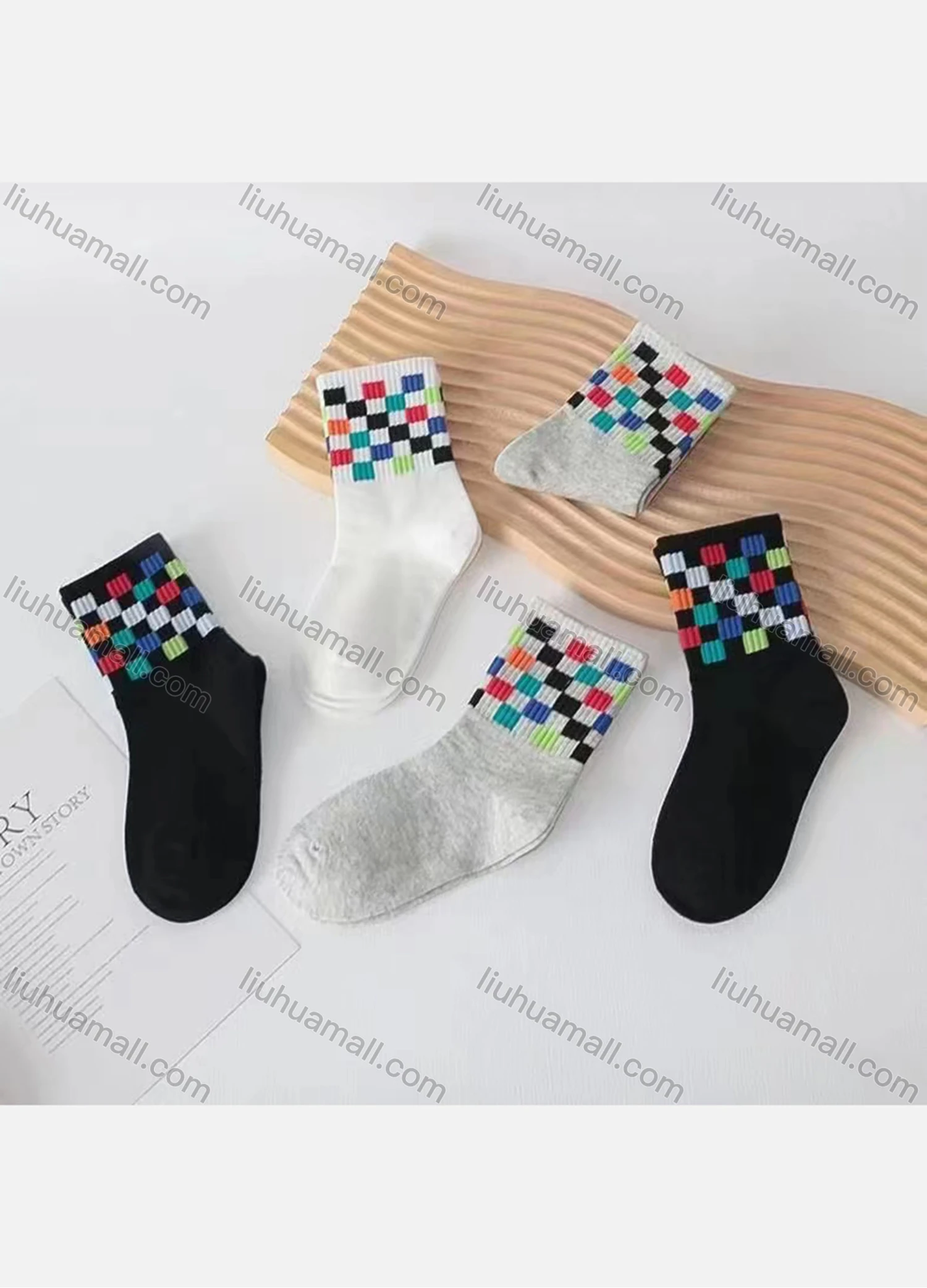 Wholesale Kid's Plaid Print Print Cotton Socks - Liuhuamall