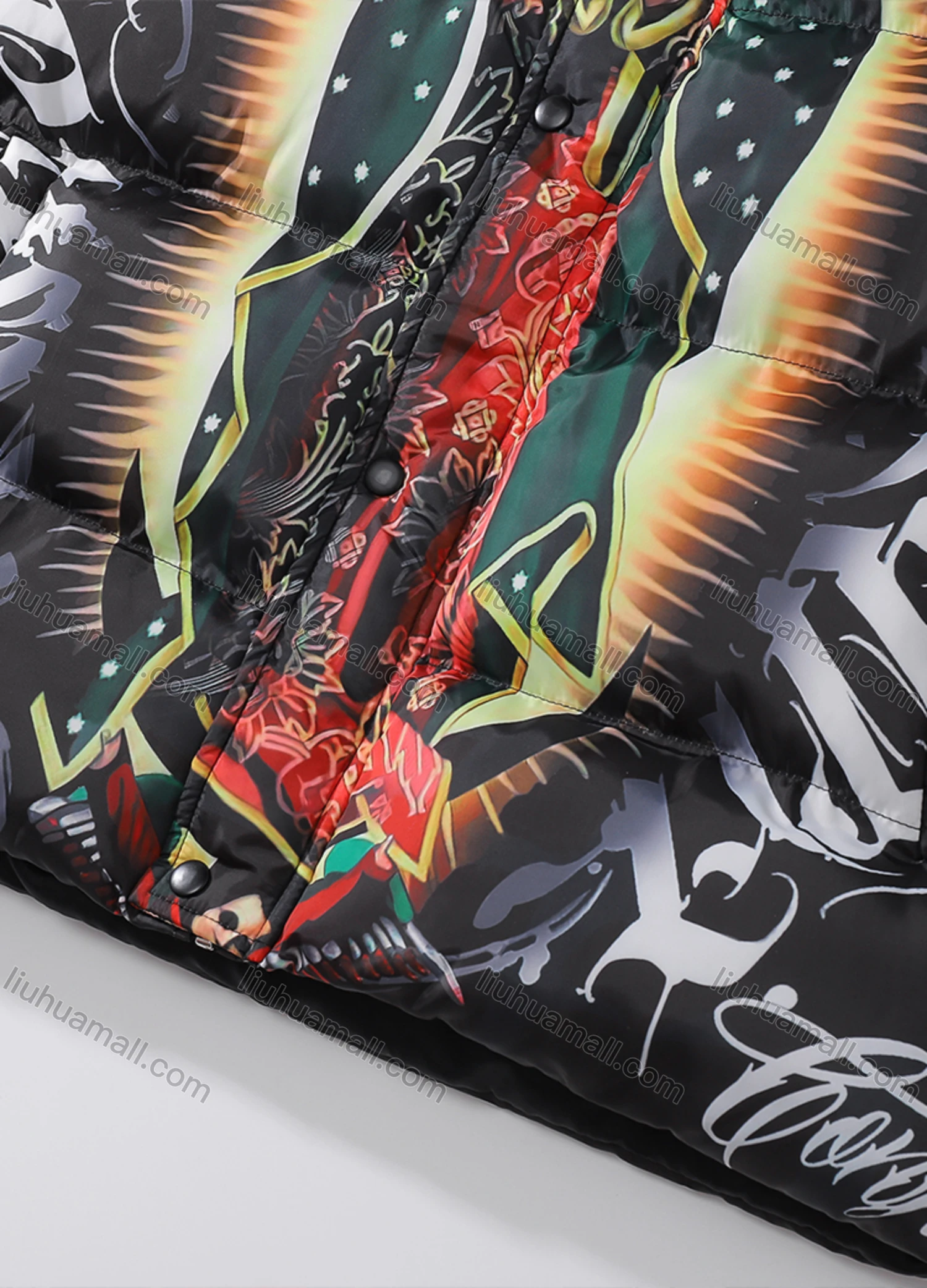 Wholesale Men's Fashion Long Sleeve Stand Collar Letter Print Puffer Coat 929# - Liuhuamall