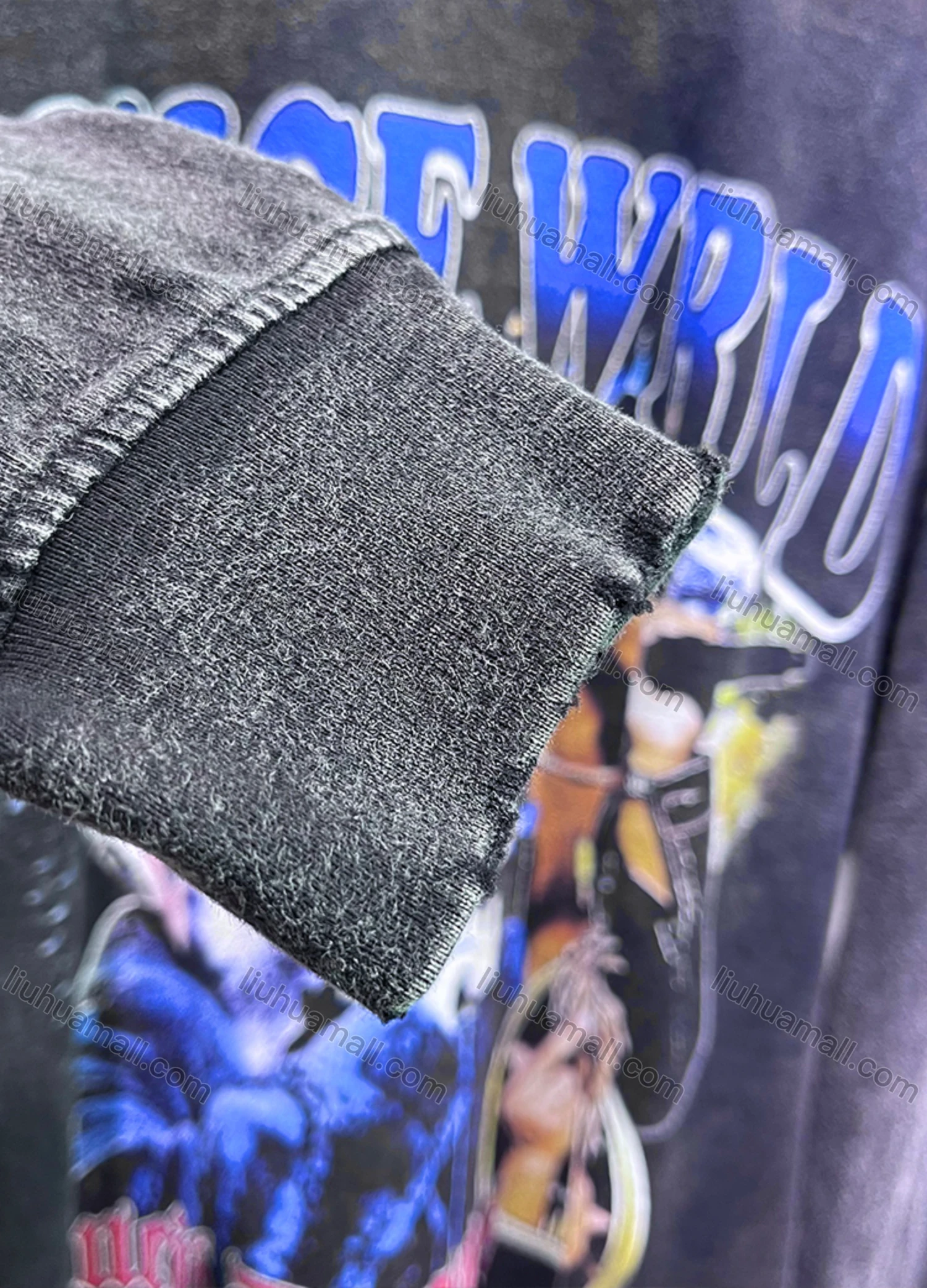 Wholesale Men's Fashion Drop Shoulder Distressed 100%Cotton Crew Neck Long Sleeve Graphic T-shirt 6005# - Liuhuamall