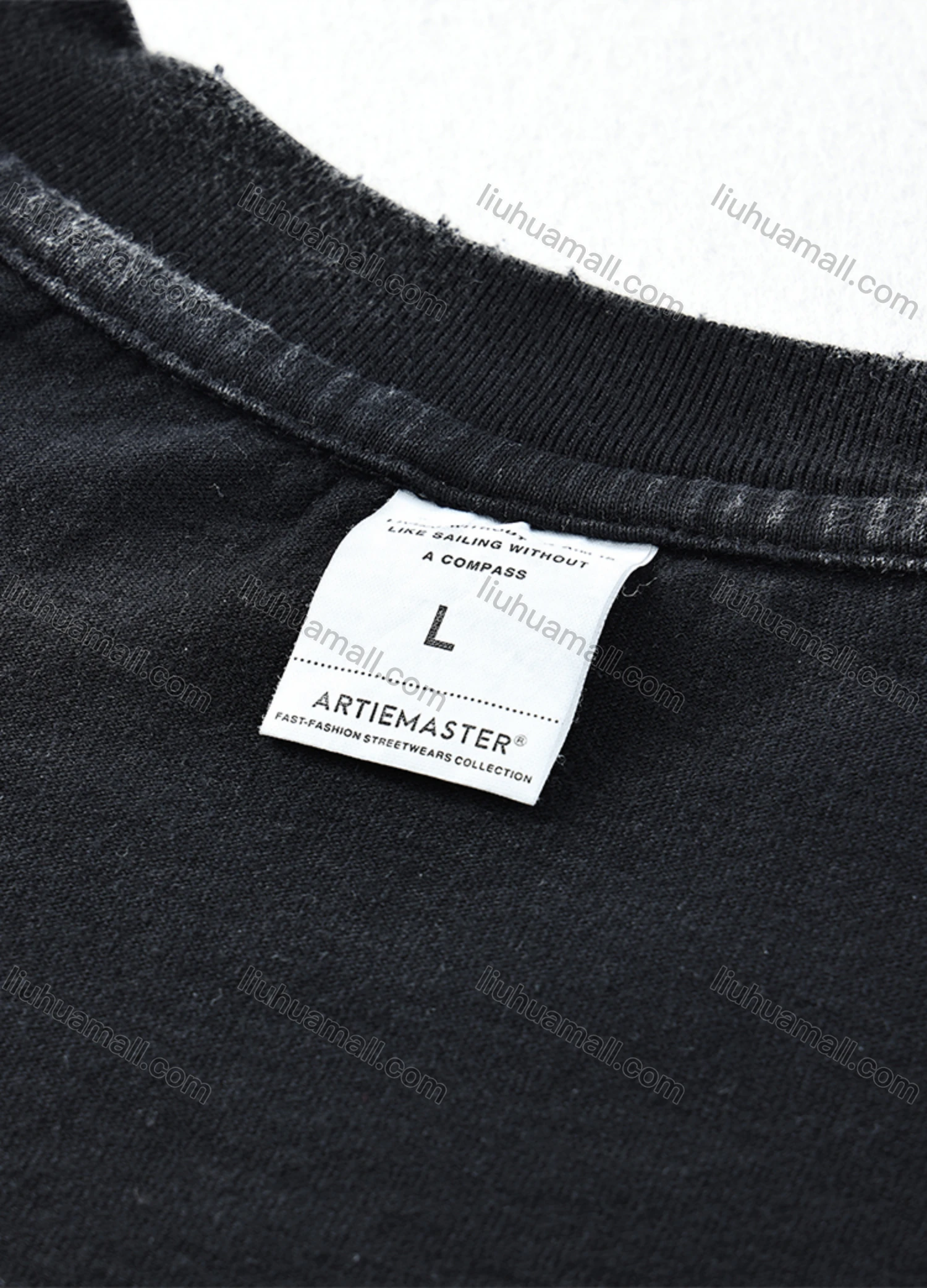 Wholesale Men's Fashion Drop Shoulder Distressed 100%Cotton Crew Neck Long Sleeve Graphic T-shirt 6006# - Liuhuamall