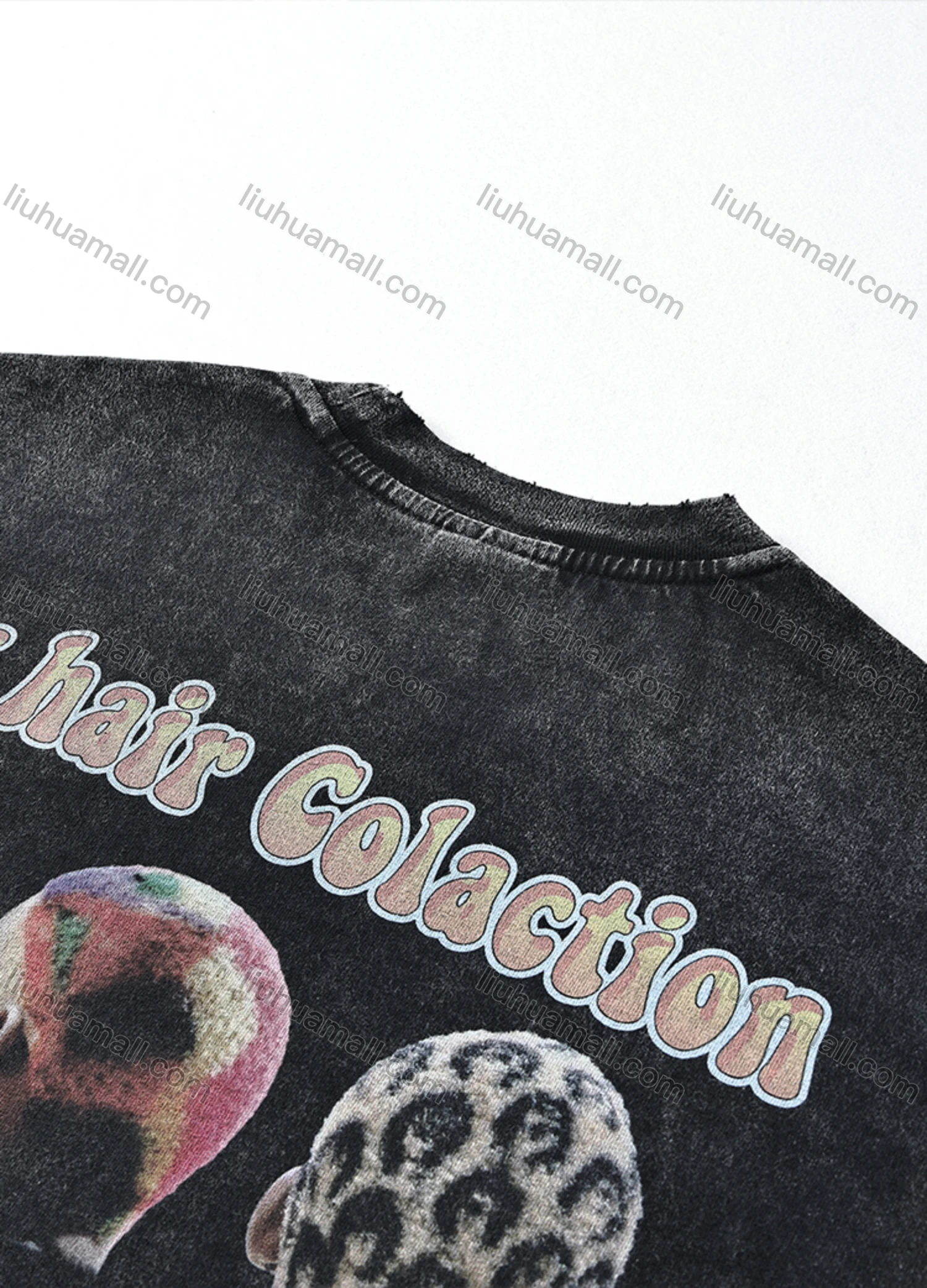 Wholesale Men's Fashion Drop Shoulder Distressed 100%Cotton Crew Neck Long Sleeve Graphic T-shirt 6008# - Liuhuamall