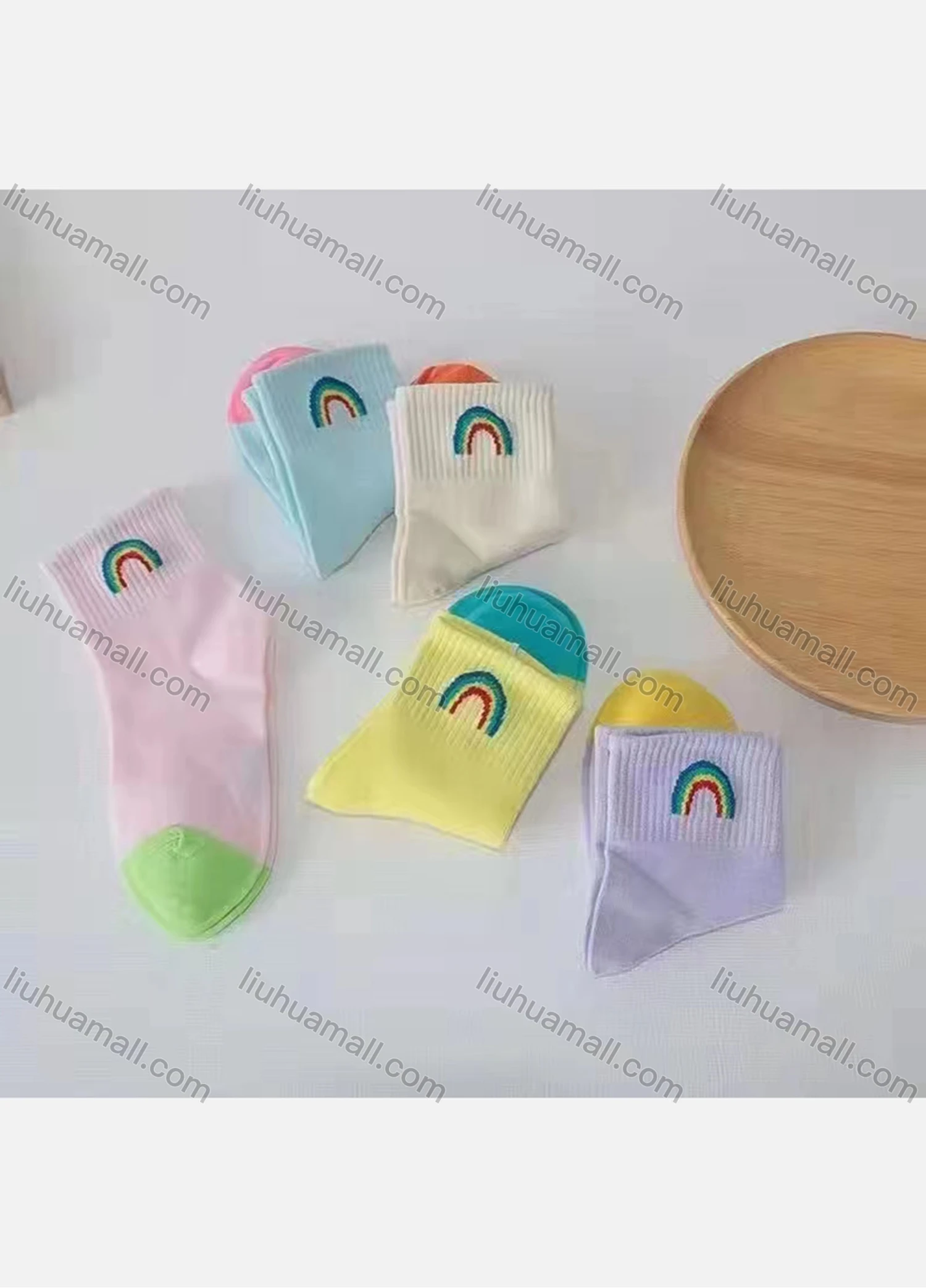 Wholesale Kid's Colorblock Rainbow Print Cotton Socks - Liuhuamall