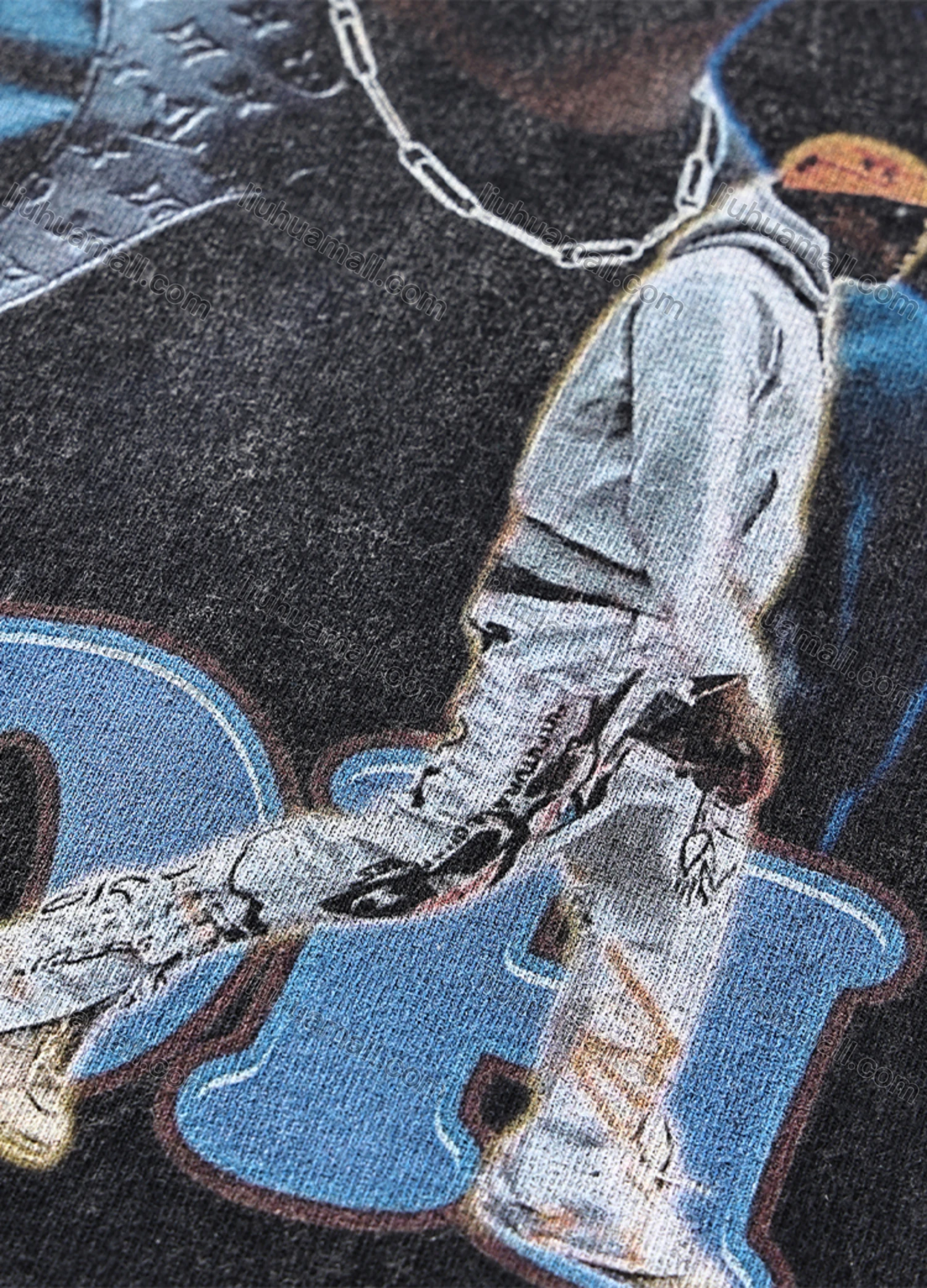 Wholesale Men's Fashion Drop Shoulder Distressed 100%Cotton Crew Neck Long Sleeve Graphic T-shirt 6016# - Liuhuamall