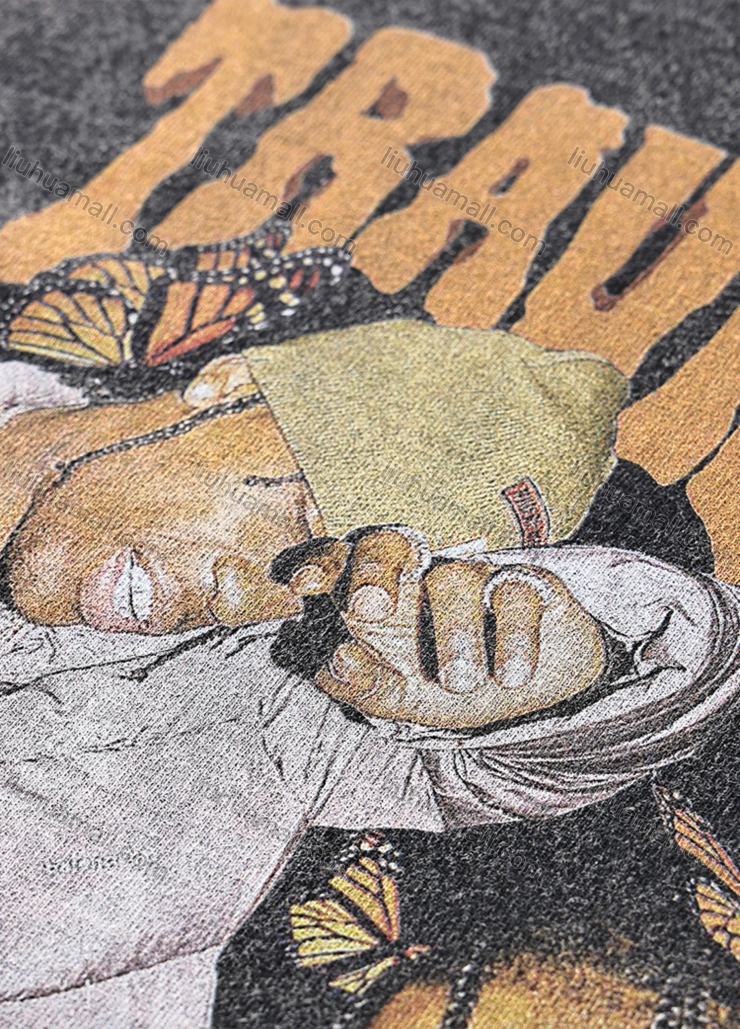 Wholesale Men's Fashion Drop Shoulder Distressed 100%Cotton Crew Neck Long Sleeve Graphic T-shirt 6018# - Liuhuamall