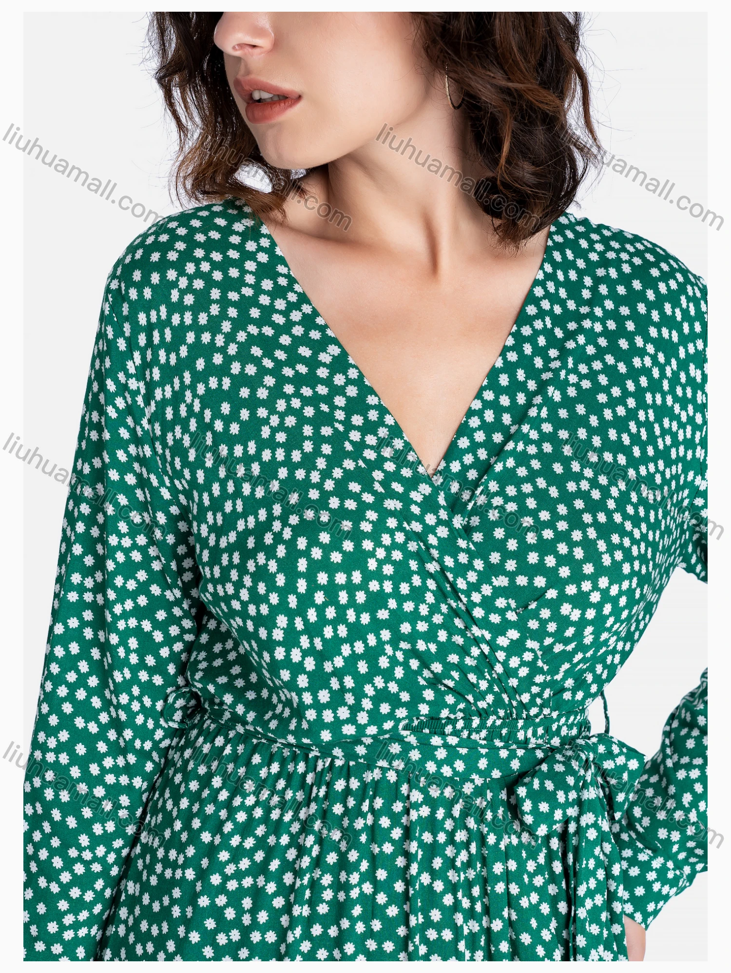 Wholesale Women's Boho V Neck Long Sleeve Floral Print Midi Dress - Liuhuamall