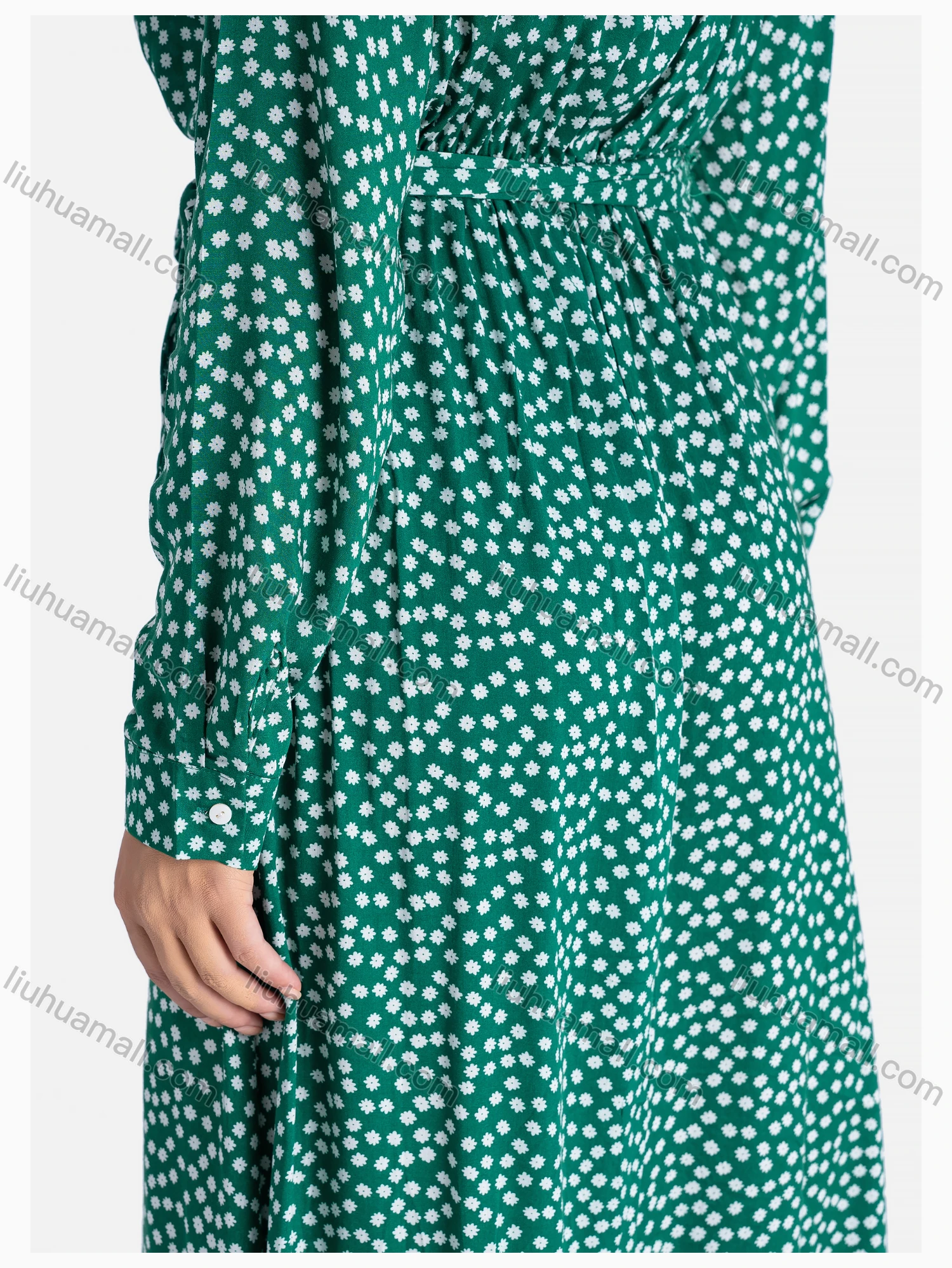 Wholesale Women's Boho V Neck Long Sleeve Floral Print Midi Dress - Liuhuamall