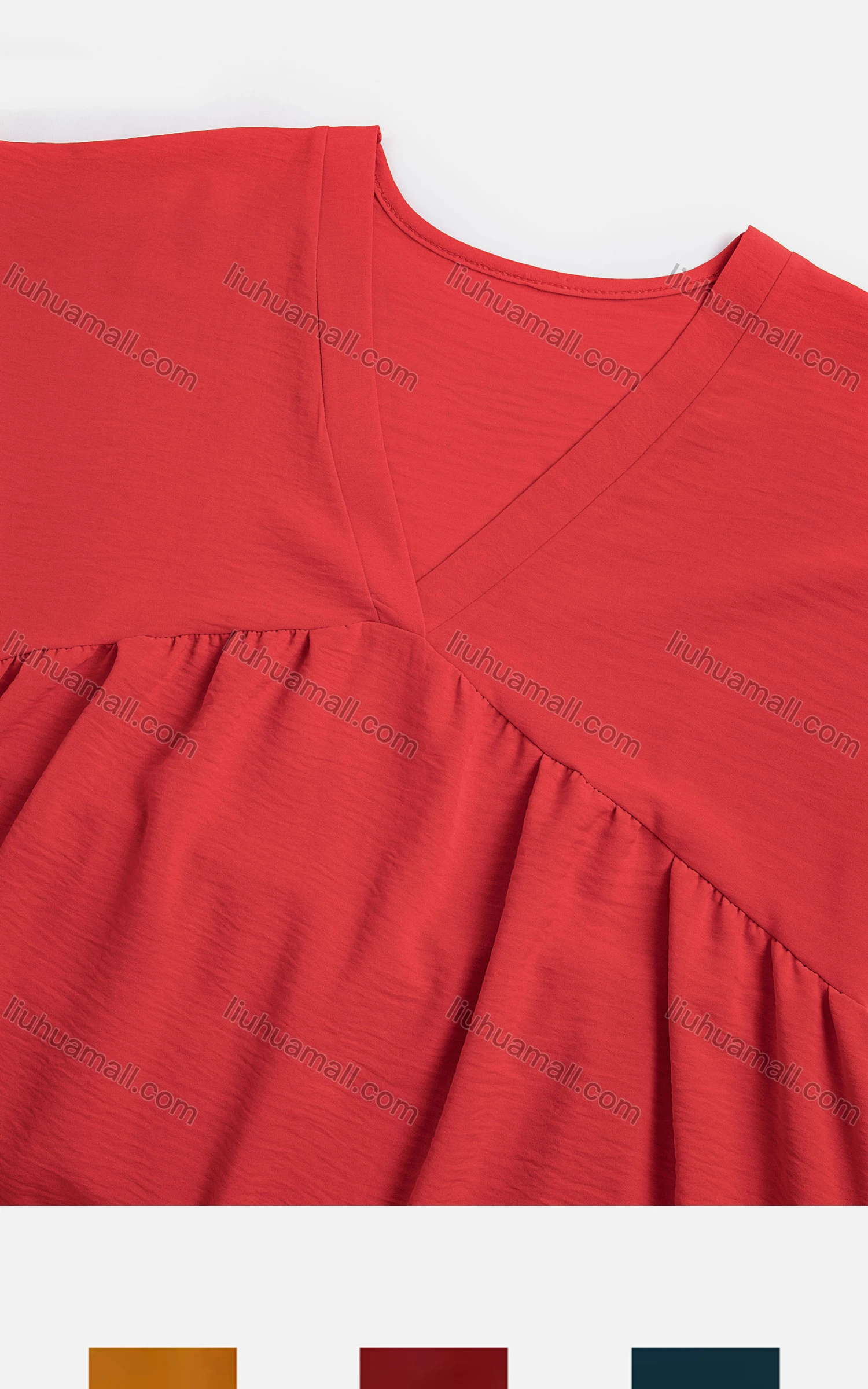 Wholesale Women's Casual V Neck Short Sleeve Plain Tiered Dress - Liuhuamall