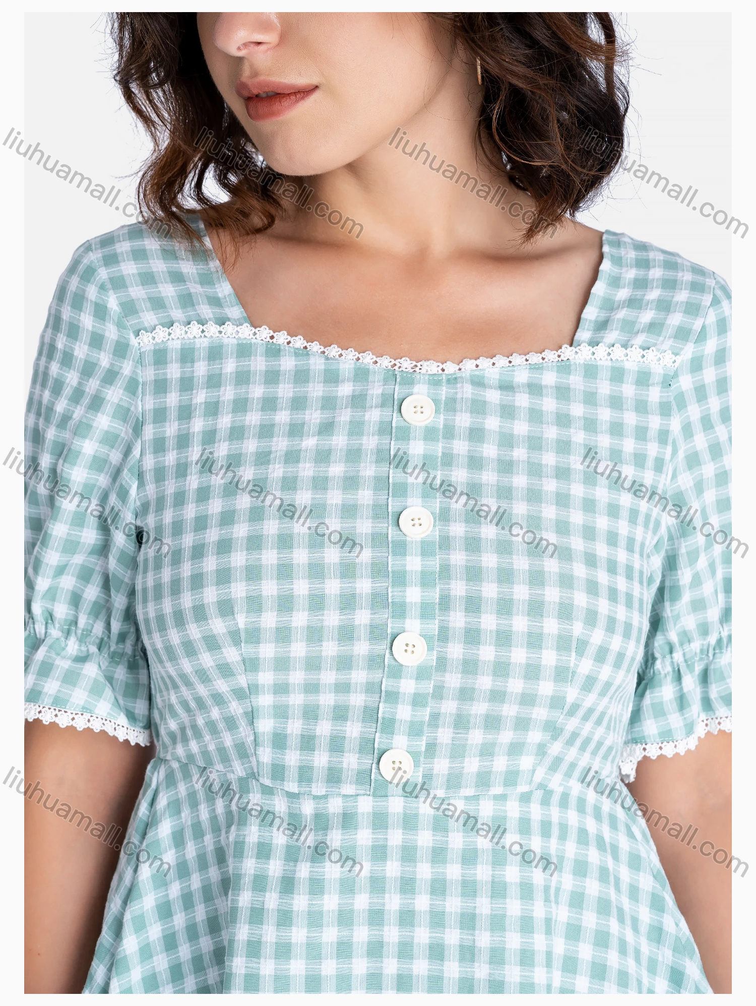 Wholesale Women's Casual Square Neck Short Sleeve Button Decor Floral Print Short Dress - Liuhuamall