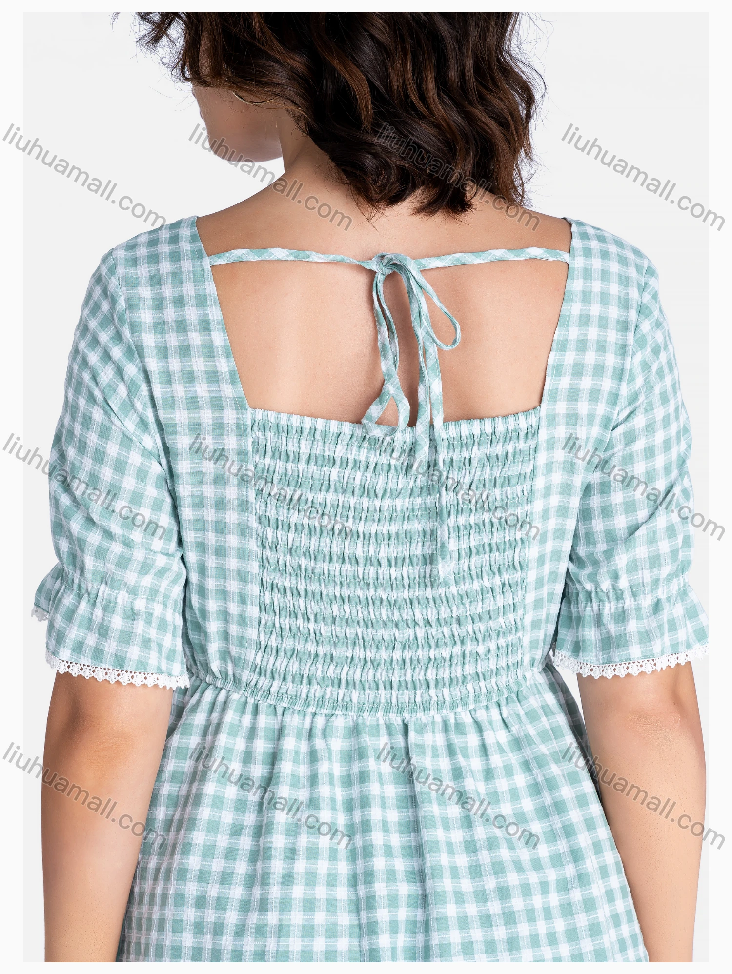 Wholesale Women's Casual Square Neck Short Sleeve Button Decor Floral Print Short Dress - Liuhuamall