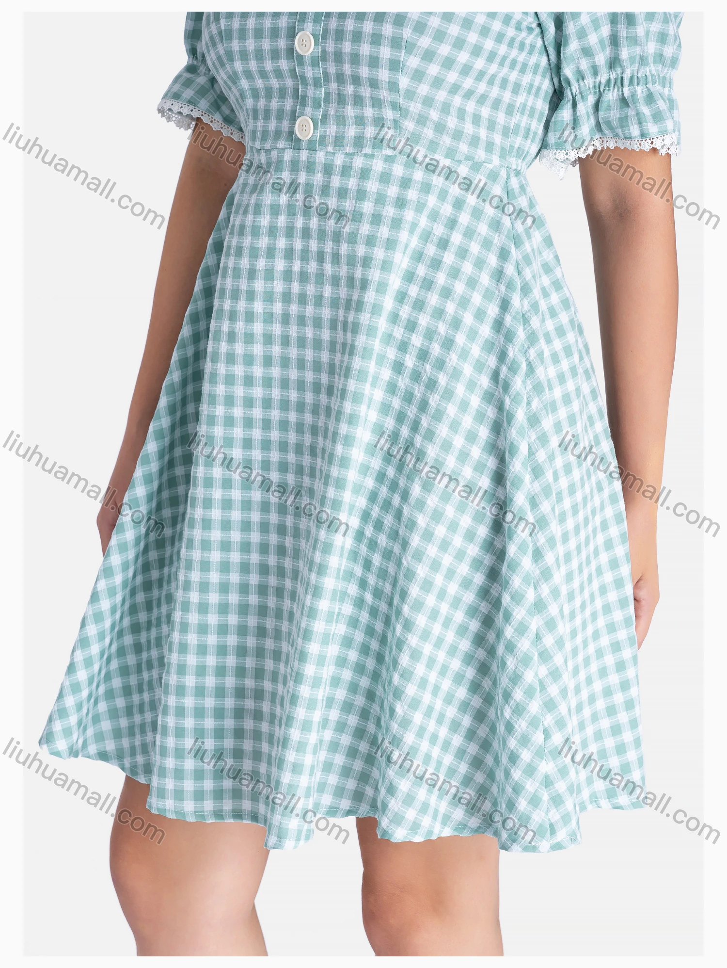 Wholesale Women's Casual Square Neck Short Sleeve Button Decor Floral Print Short Dress - Liuhuamall