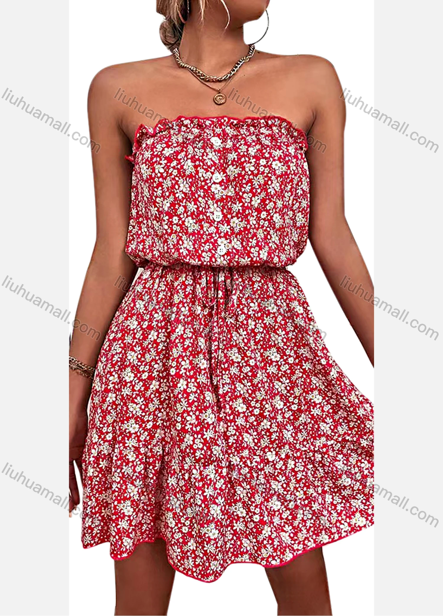 Wholesale Women's Off Shoulder Ditsy Floral Print Cami Dress - Liuhuamall
