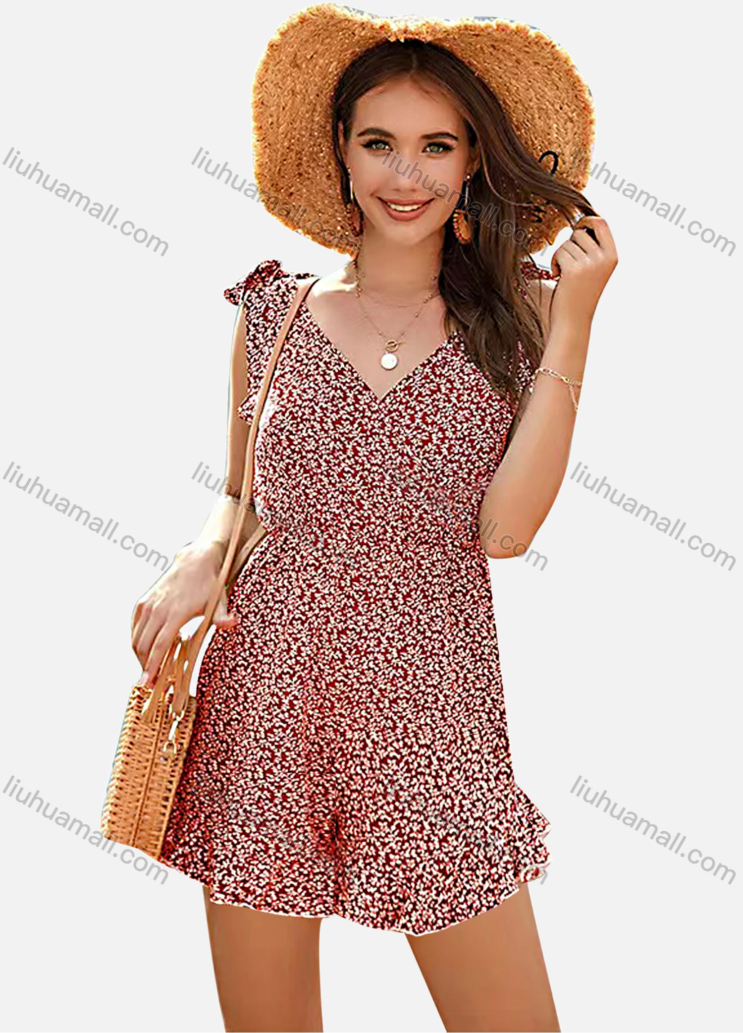 Wholesale Women's Ditsy Floral Print Bow Knot Cami Dress - Liuhuamall
