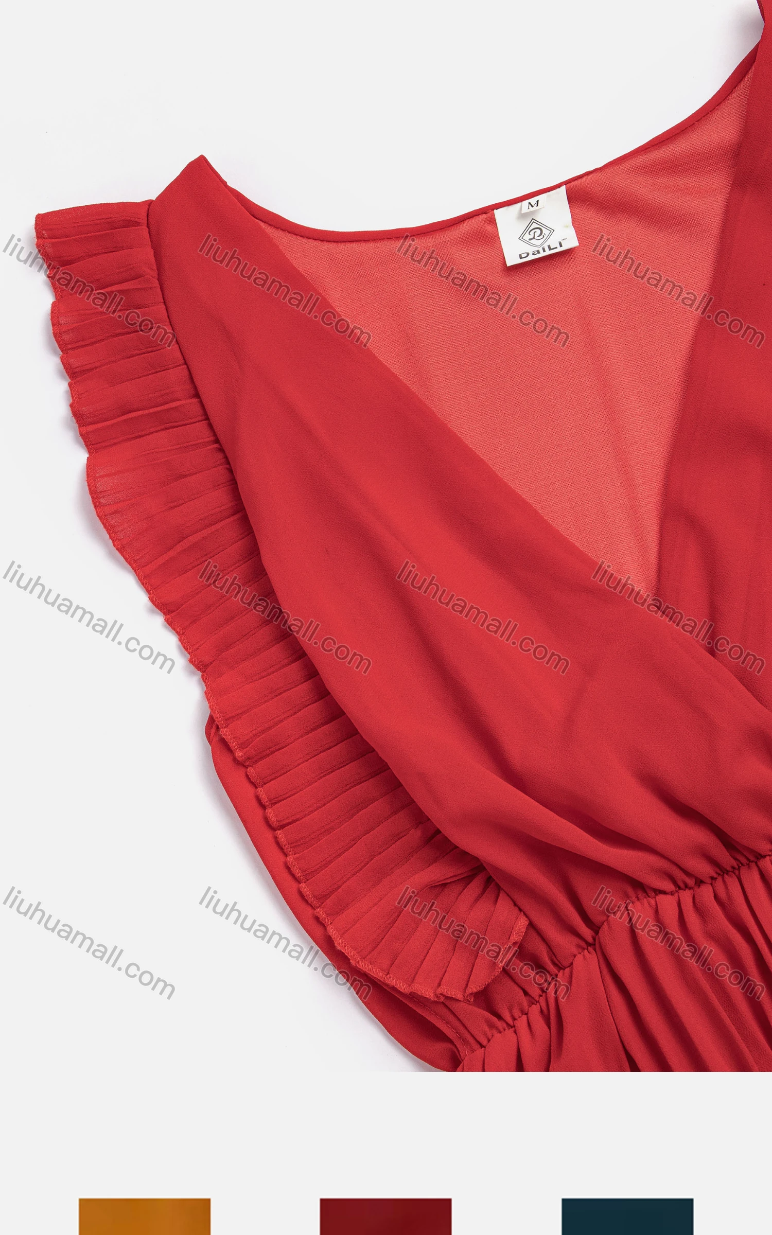 Wholesale Women's Casual V Neck Ruffle Sleeve Maxi Dress - Liuhuamall