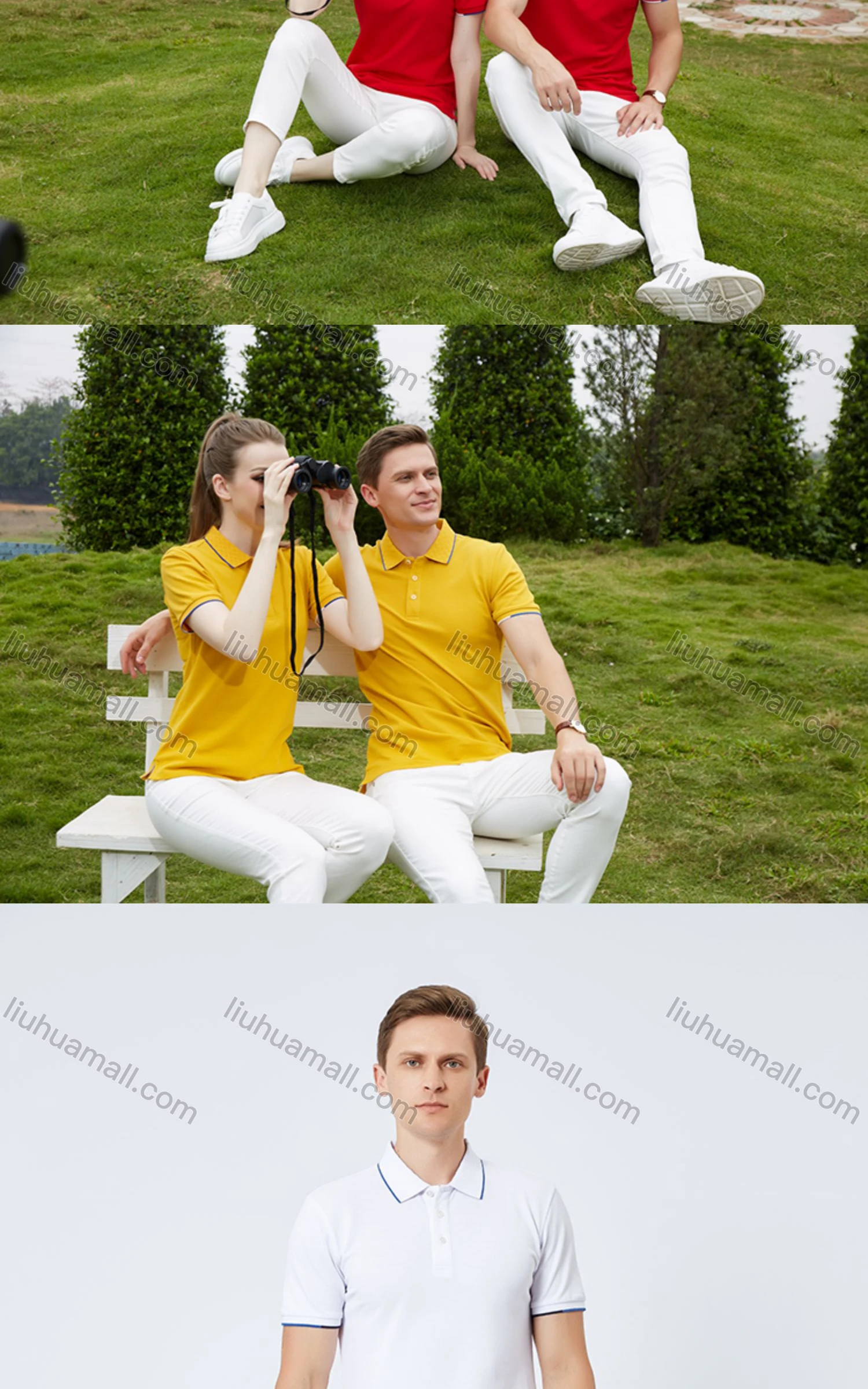 Wholesale Unisex Casual Slim Fit Short Sleeve Striped Trim Polo Shirts - Liuhuamall