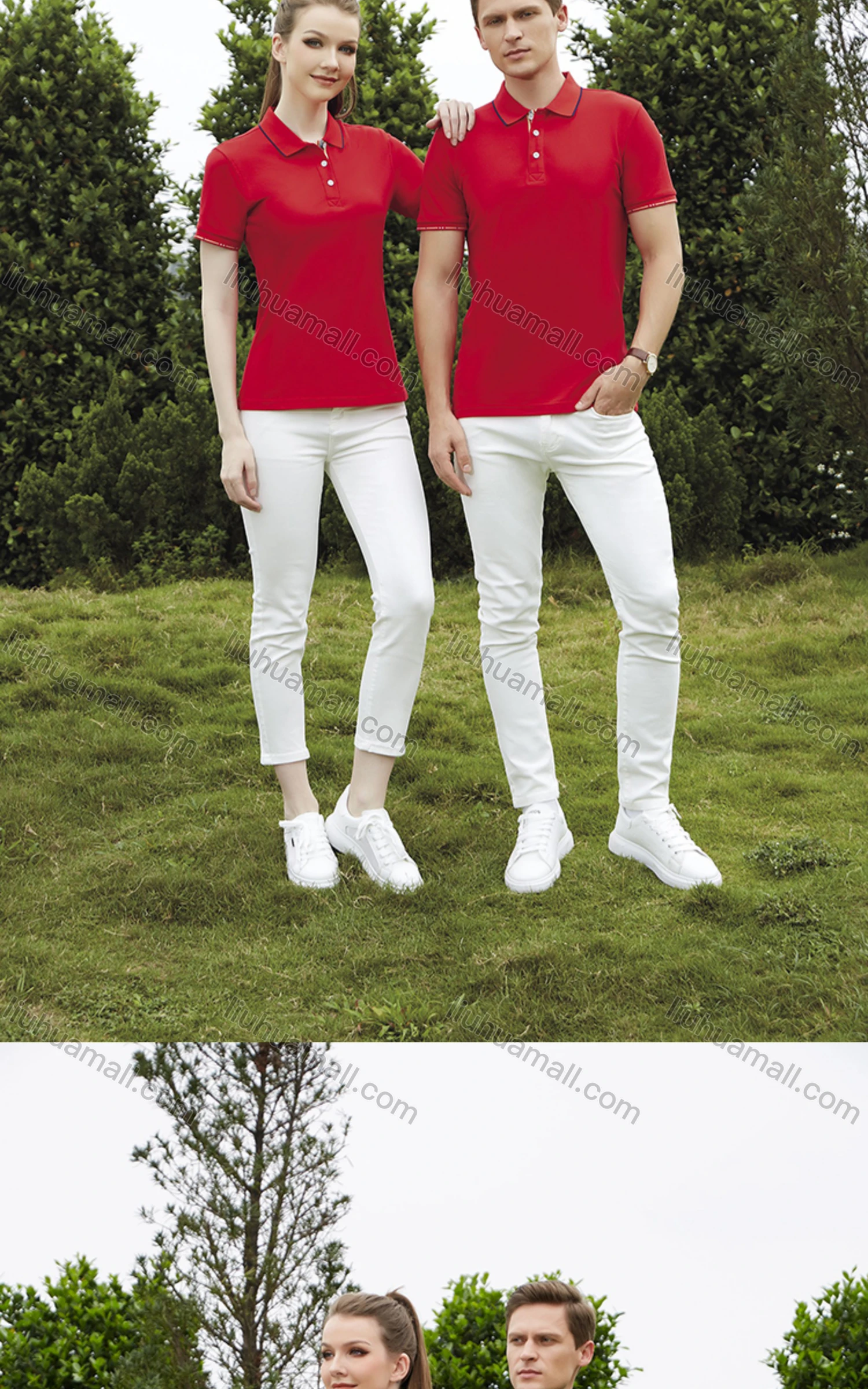 Wholesale Unisex Casual Slim Fit Short Sleeve Striped Trim Polo Shirts - Liuhuamall