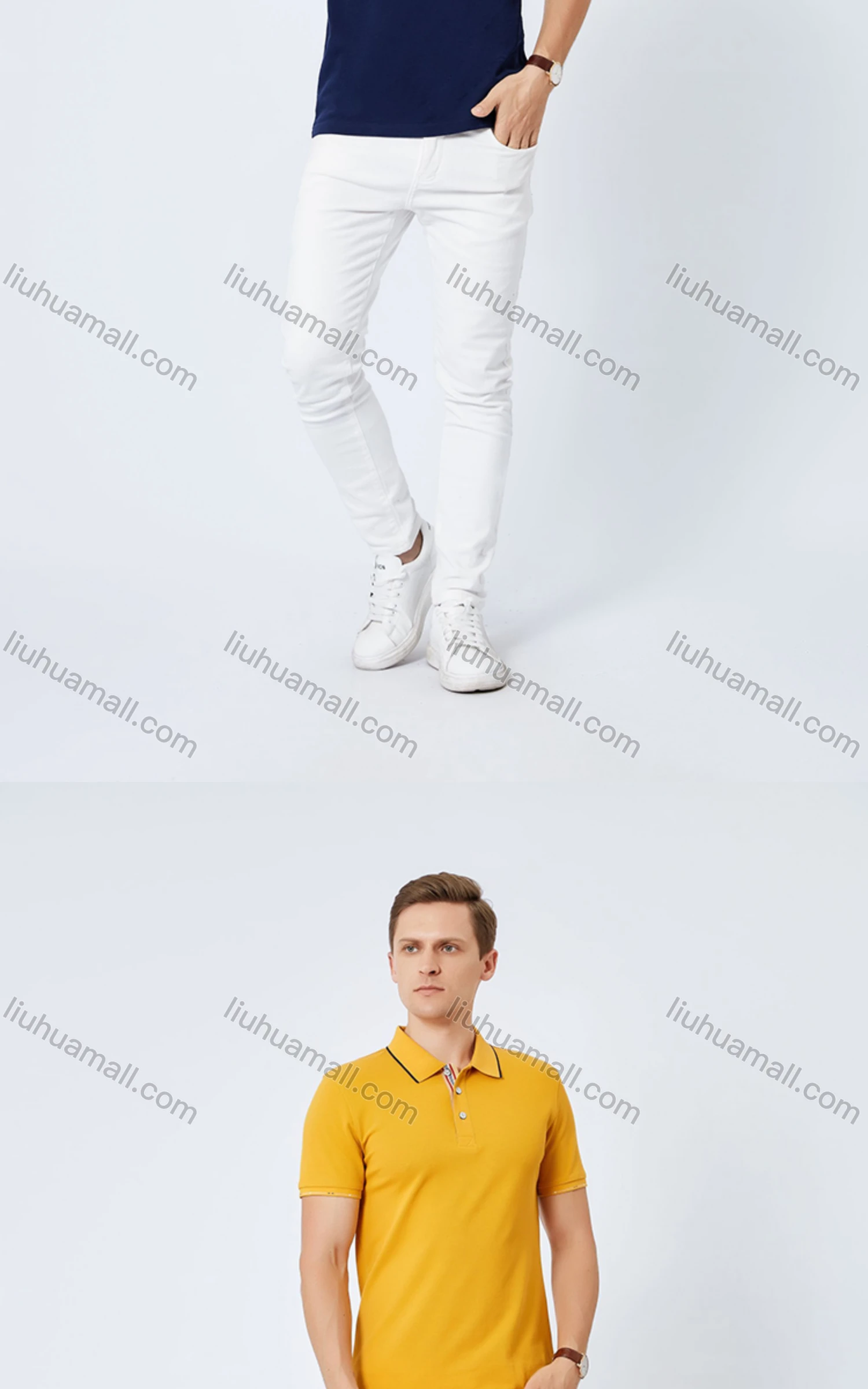 Wholesale Unisex Casual Slim Fit Short Sleeve Striped Trim Polo Shirts - Liuhuamall