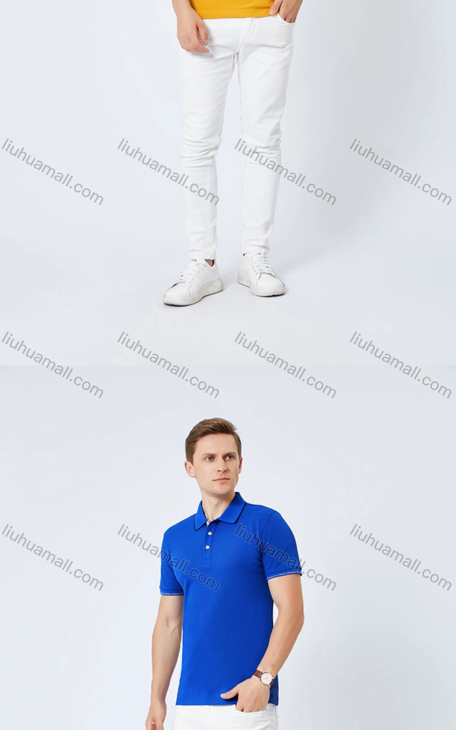 Wholesale Unisex Casual Slim Fit Short Sleeve Striped Trim Polo Shirts - Liuhuamall