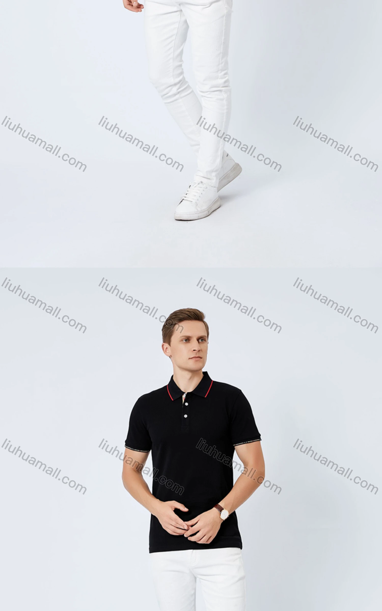 Wholesale Unisex Casual Slim Fit Short Sleeve Striped Trim Polo Shirts - Liuhuamall