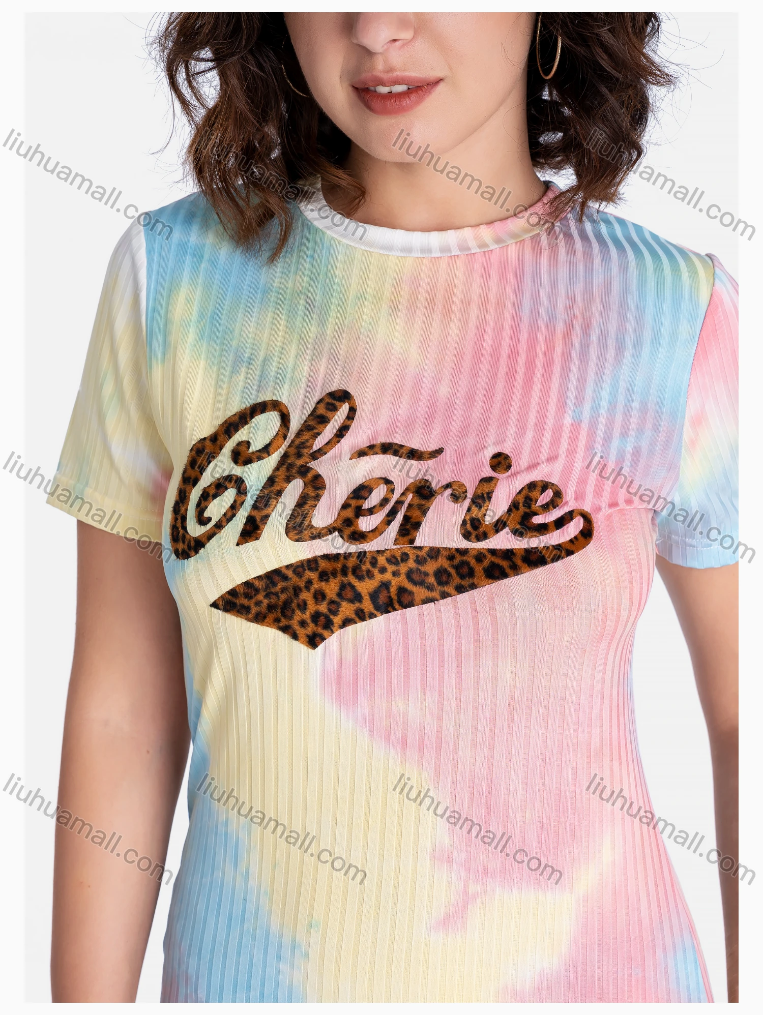 Wholesale Women's Casual Rond Neck Short Sleeve Letter Print Tie Dye Dress - Liuhuamall