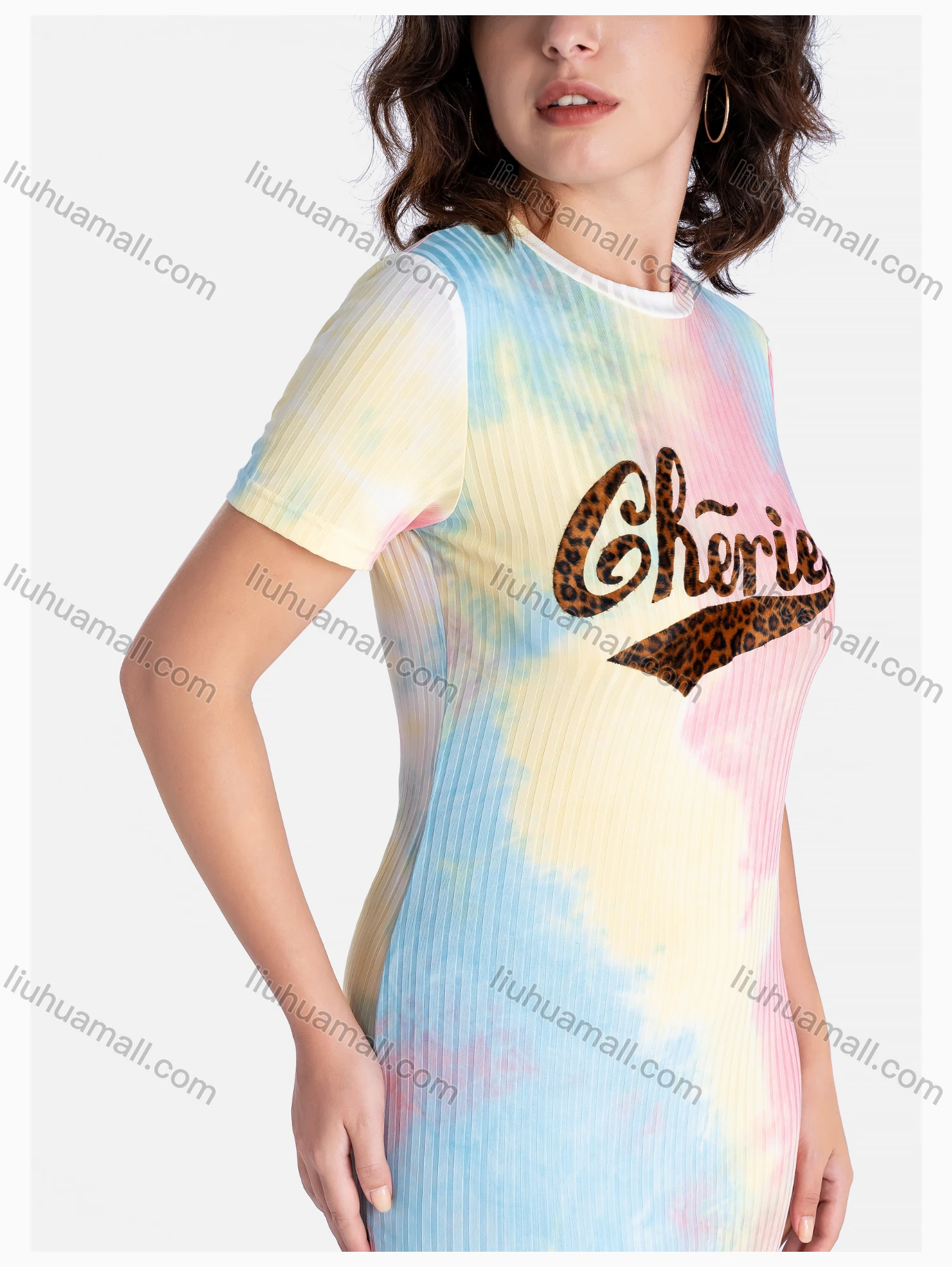 Wholesale Women's Casual Rond Neck Short Sleeve Letter Print Tie Dye Dress - Liuhuamall