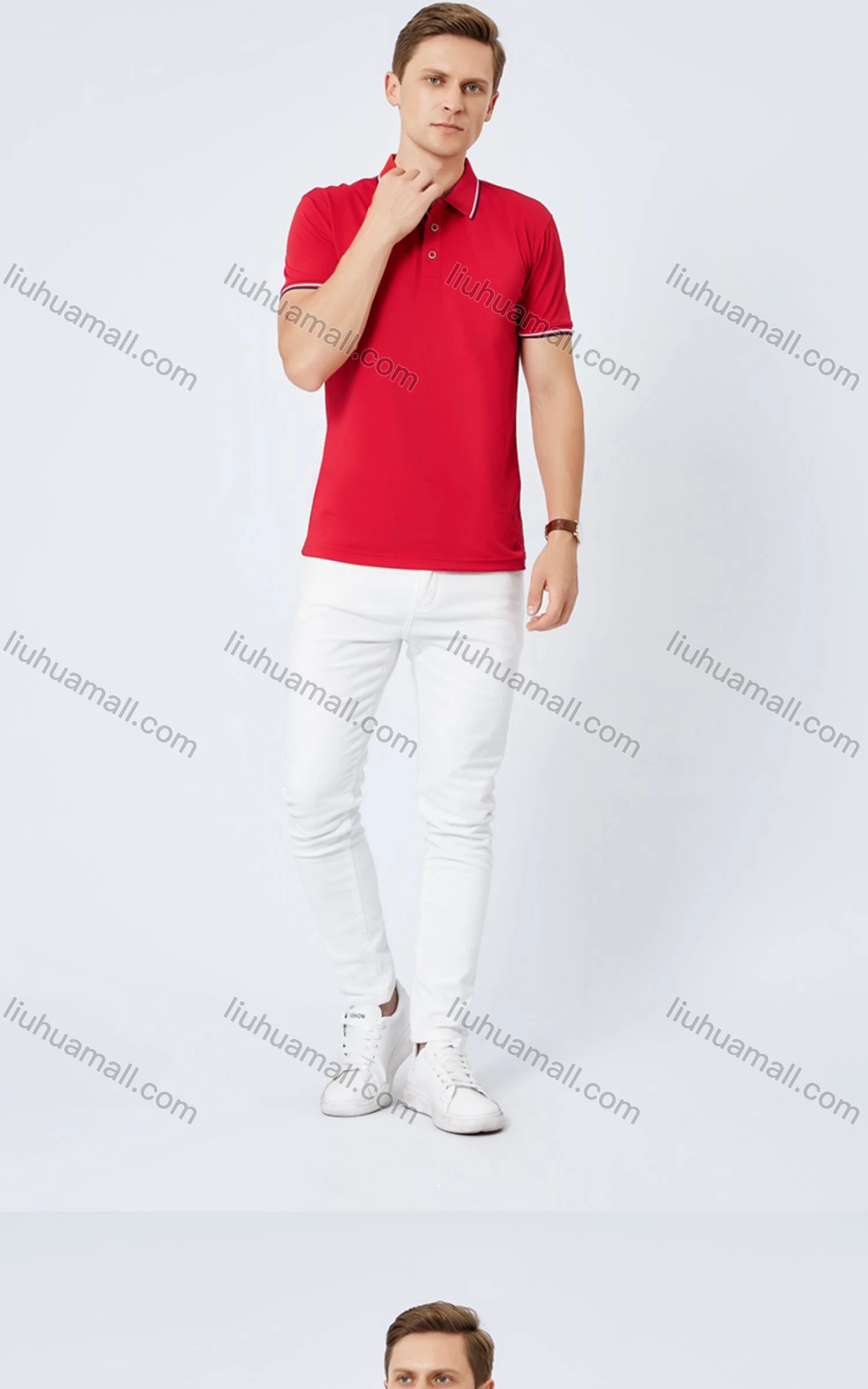 Wholesale Unisex Casual Slim Fit Short Sleeve Striped Trim Button Front Polo Shirts - Liuhuamall