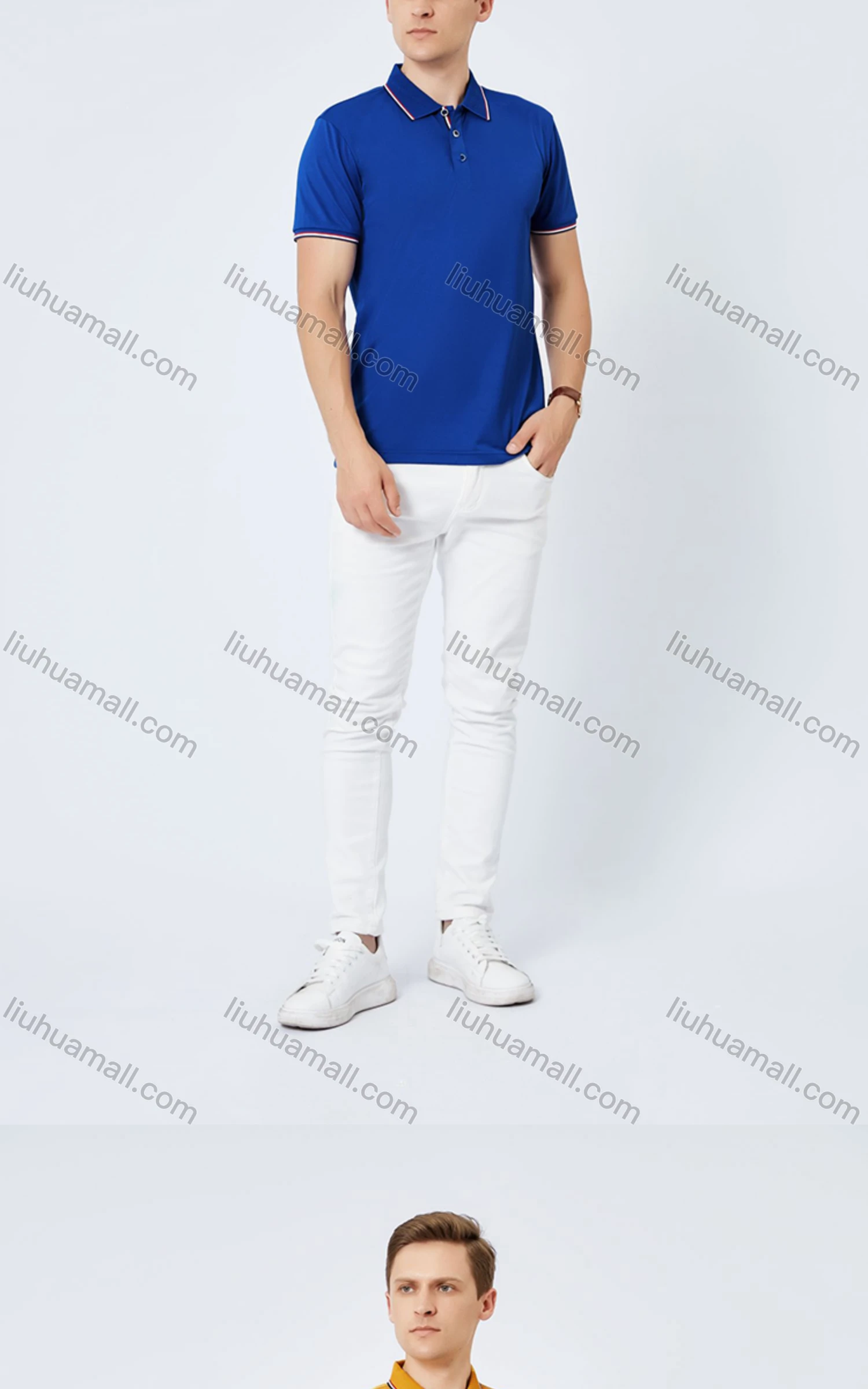 Wholesale Unisex Casual Slim Fit Short Sleeve Striped Trim Button Front Polo Shirts - Liuhuamall