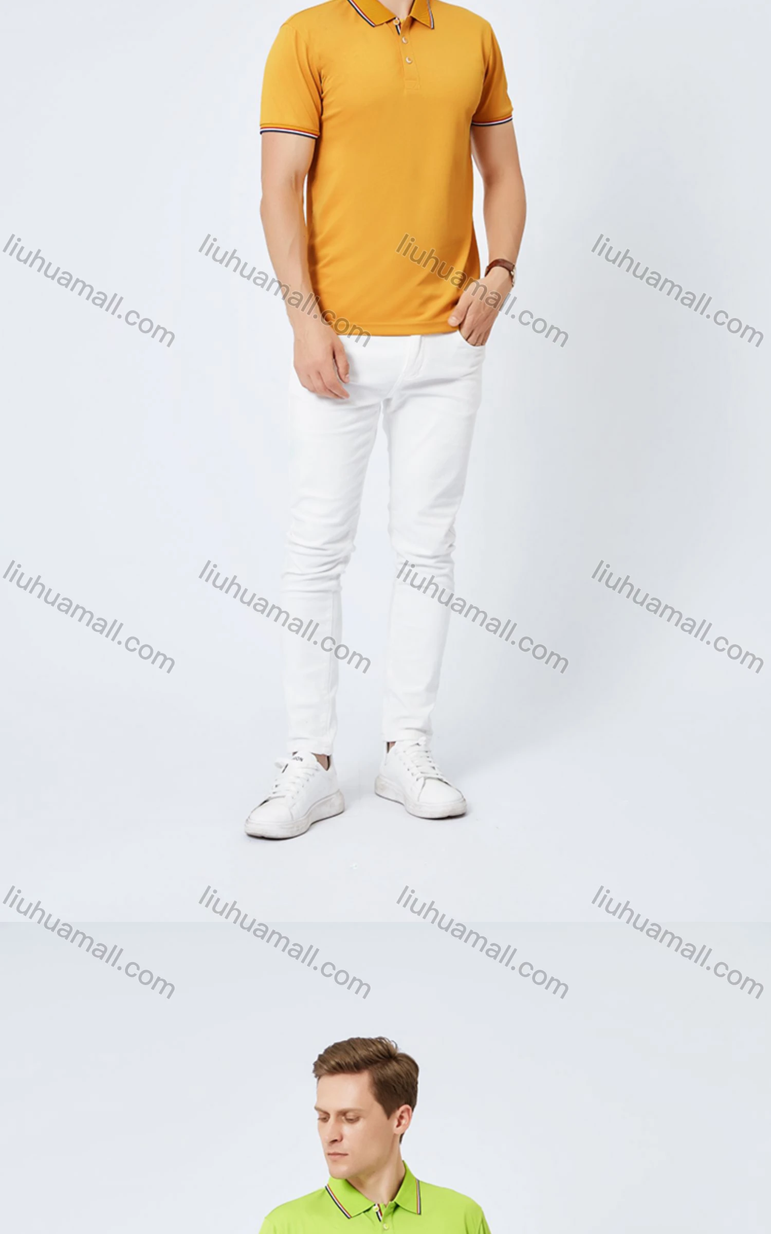 Wholesale Unisex Casual Slim Fit Short Sleeve Striped Trim Button Front Polo Shirts - Liuhuamall