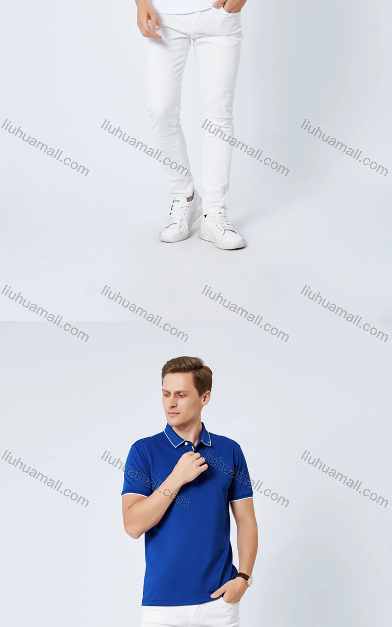 Wholesale Unisex Casual Slim Fit Short Sleeve Striped Trim Button Front Polo Shirts - Liuhuamall