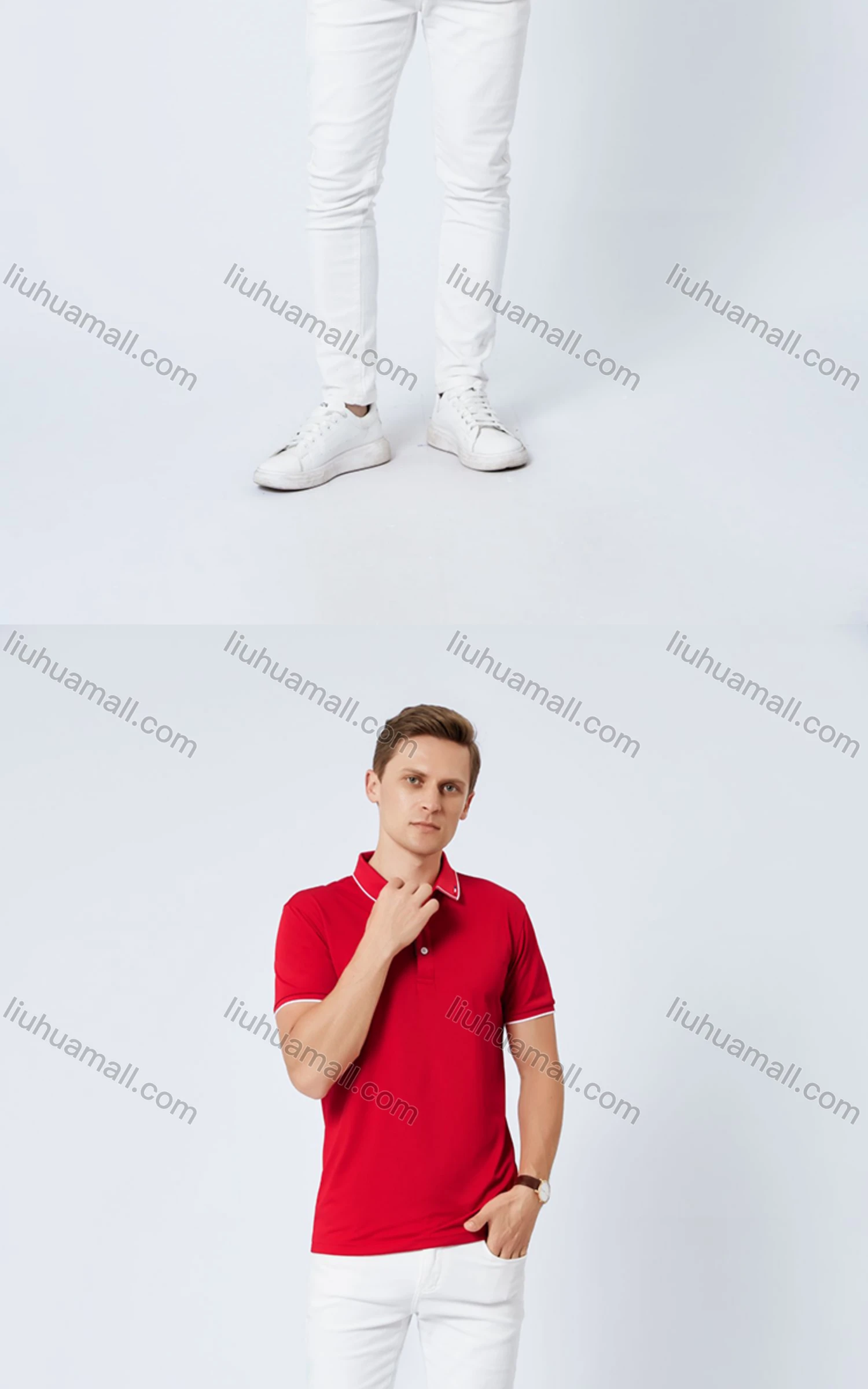 Wholesale Unisex Casual Slim Fit Short Sleeve Striped Trim Button Front Polo Shirts - Liuhuamall