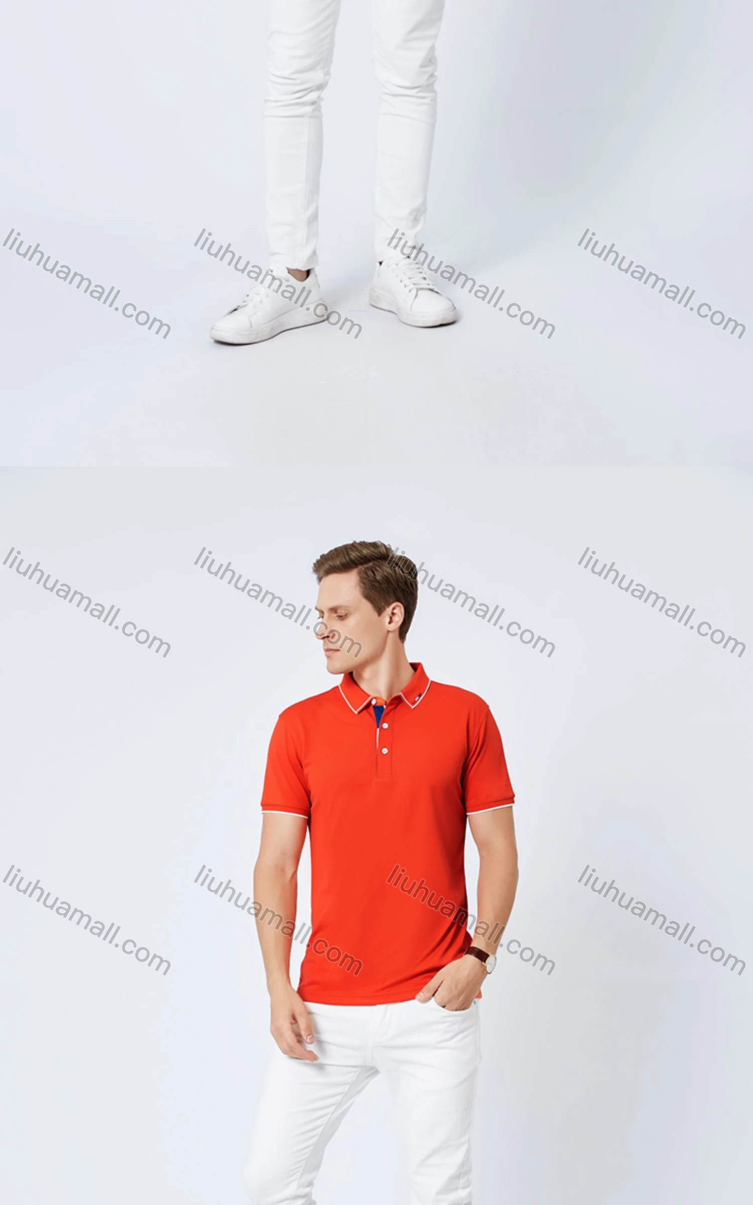Wholesale Unisex Casual Slim Fit Short Sleeve Striped Trim Button Front Polo Shirts - Liuhuamall