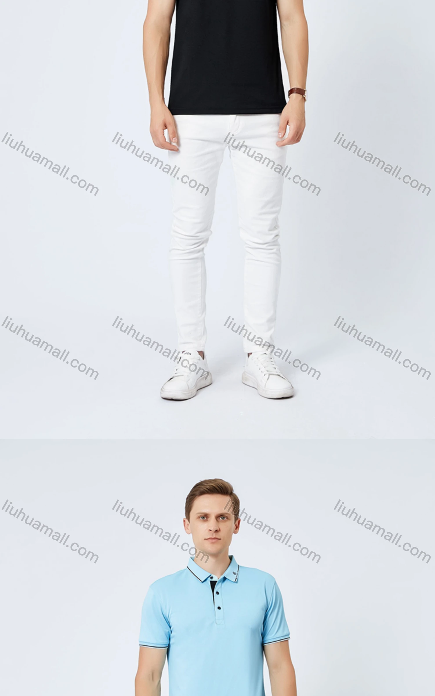 Wholesale Unisex Casual Slim Fit Short Sleeve Striped Trim Button Front Polo Shirts - Liuhuamall