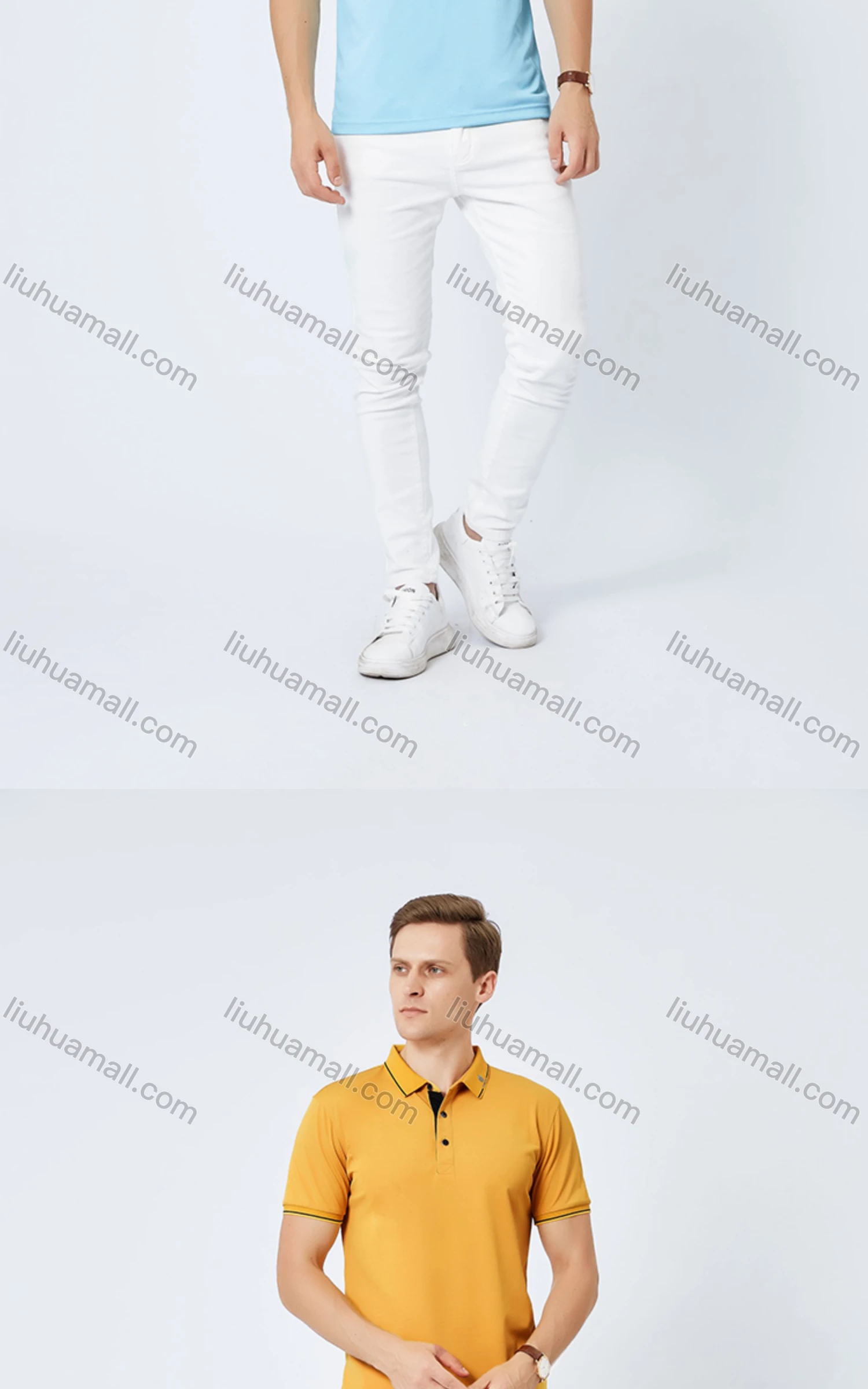 Wholesale Unisex Casual Slim Fit Short Sleeve Striped Trim Button Front Polo Shirts - Liuhuamall