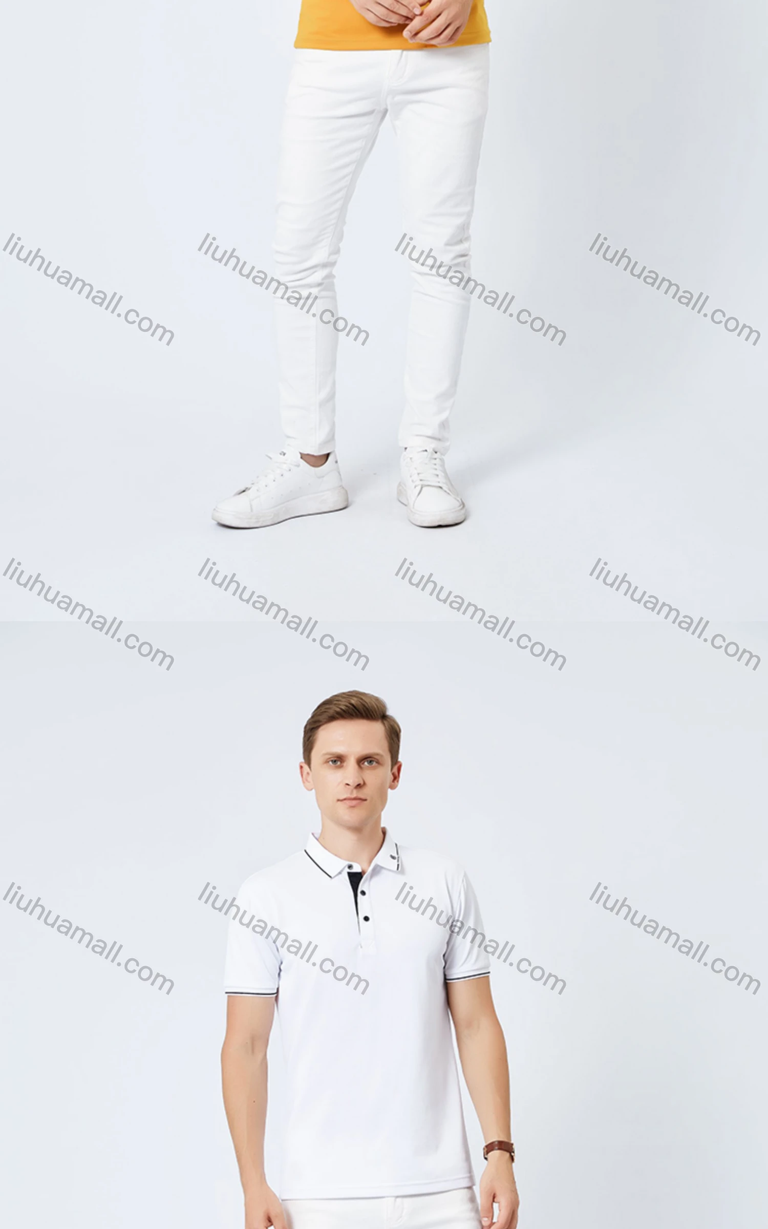 Wholesale Unisex Casual Slim Fit Short Sleeve Striped Trim Button Front Polo Shirts - Liuhuamall