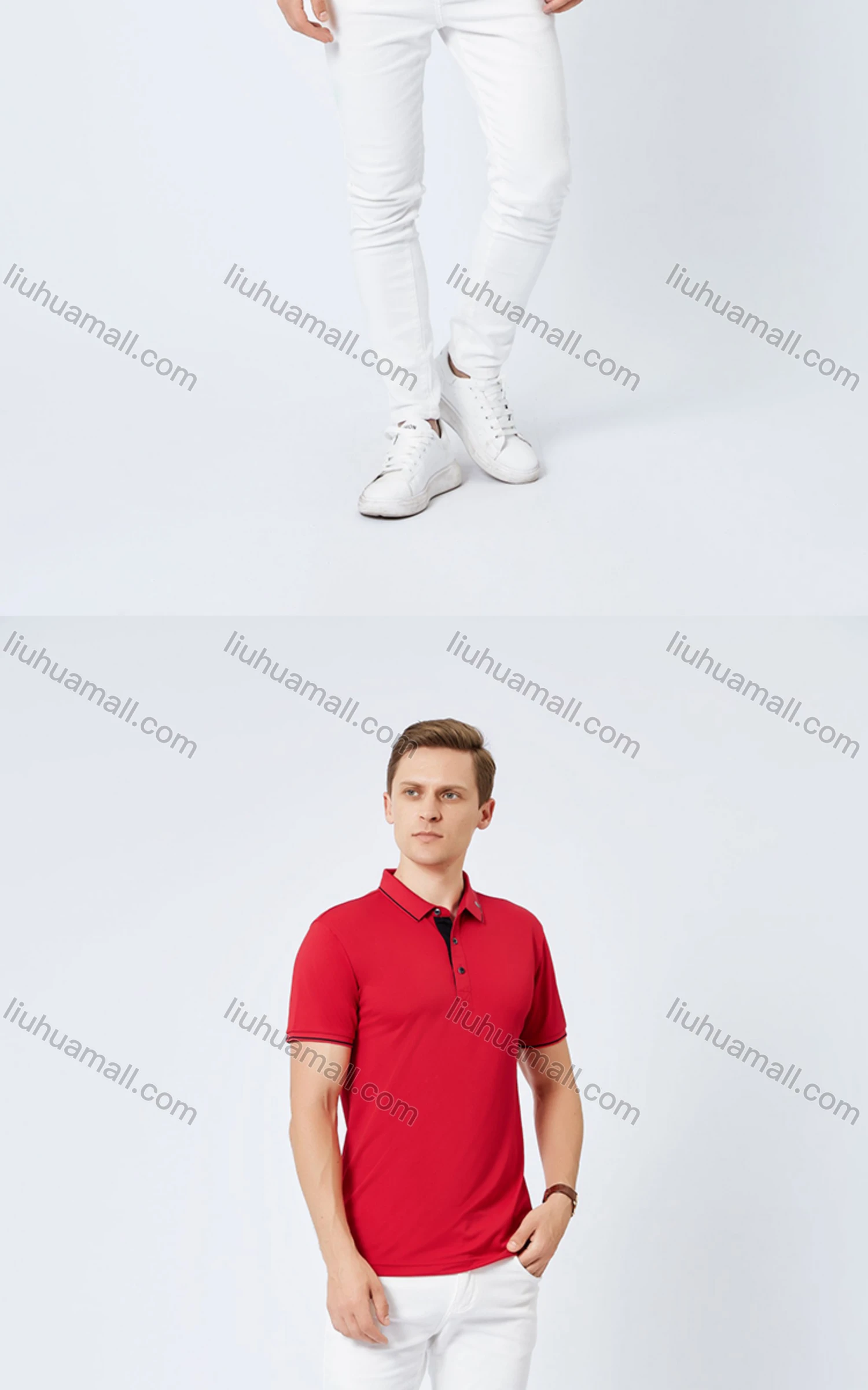 Wholesale Unisex Casual Slim Fit Short Sleeve Striped Trim Button Front Polo Shirts - Liuhuamall