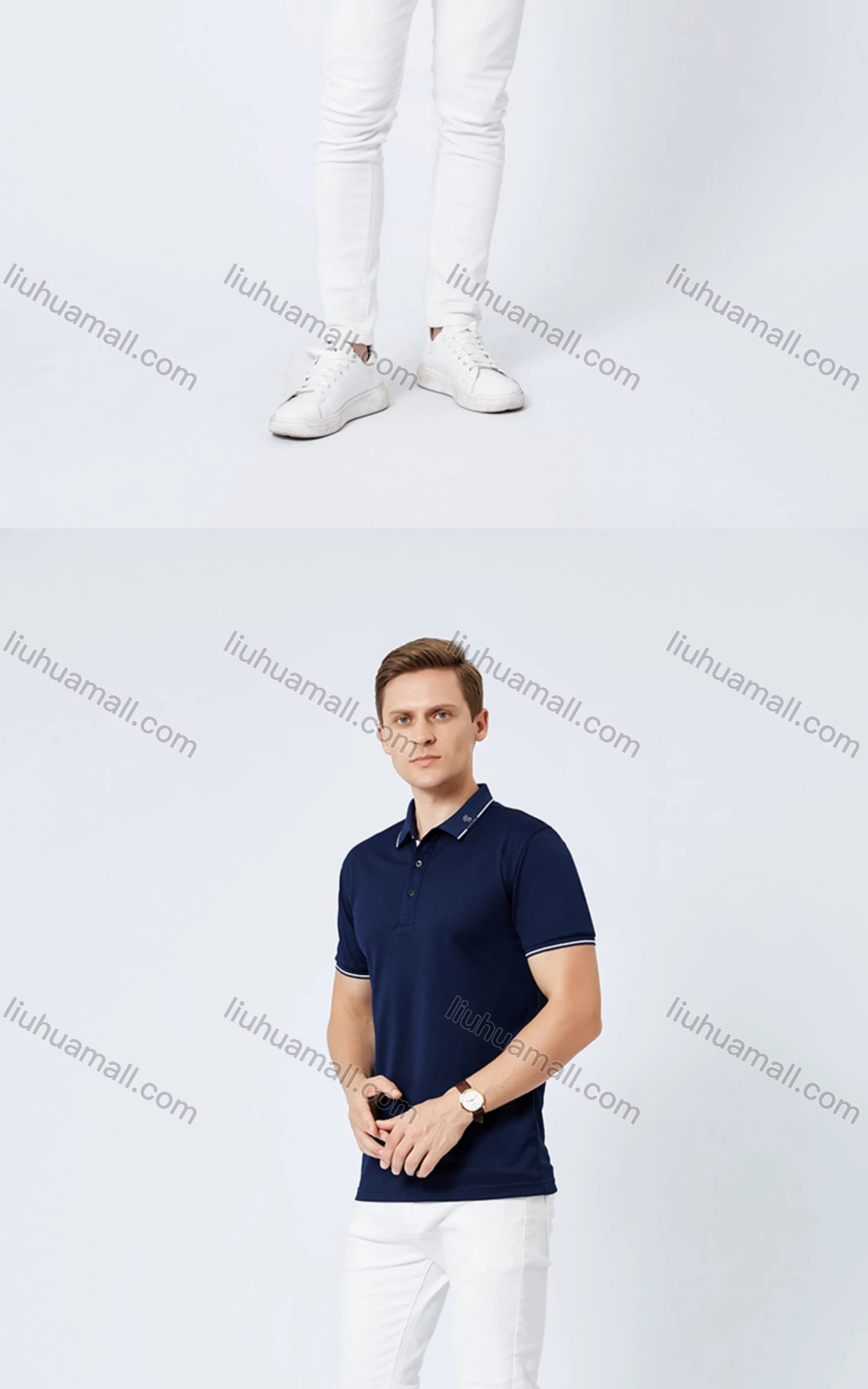 Wholesale Unisex Casual Slim Fit Short Sleeve Striped Trim Button Front Polo Shirts - Liuhuamall