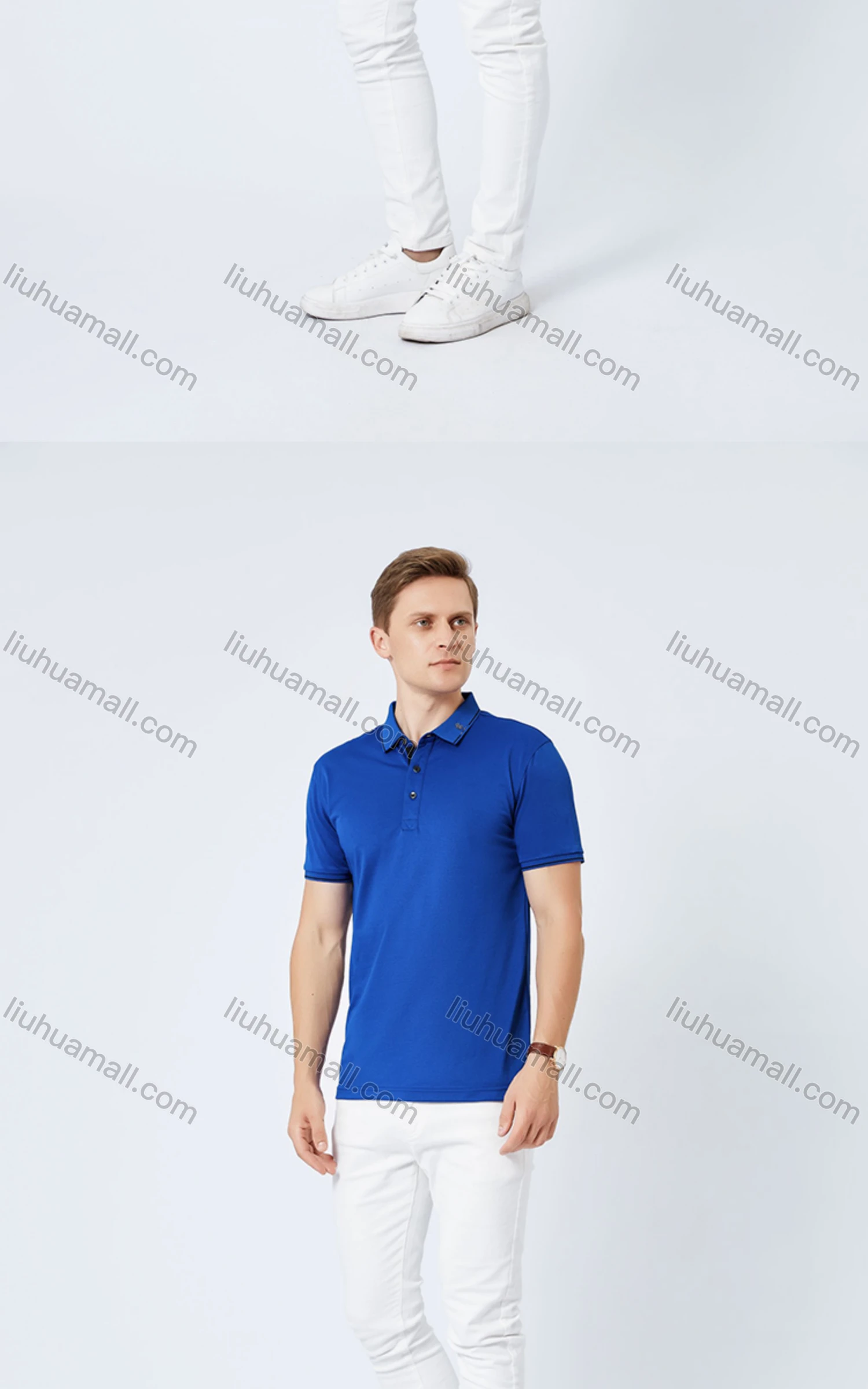 Wholesale Unisex Casual Slim Fit Short Sleeve Striped Trim Button Front Polo Shirts - Liuhuamall
