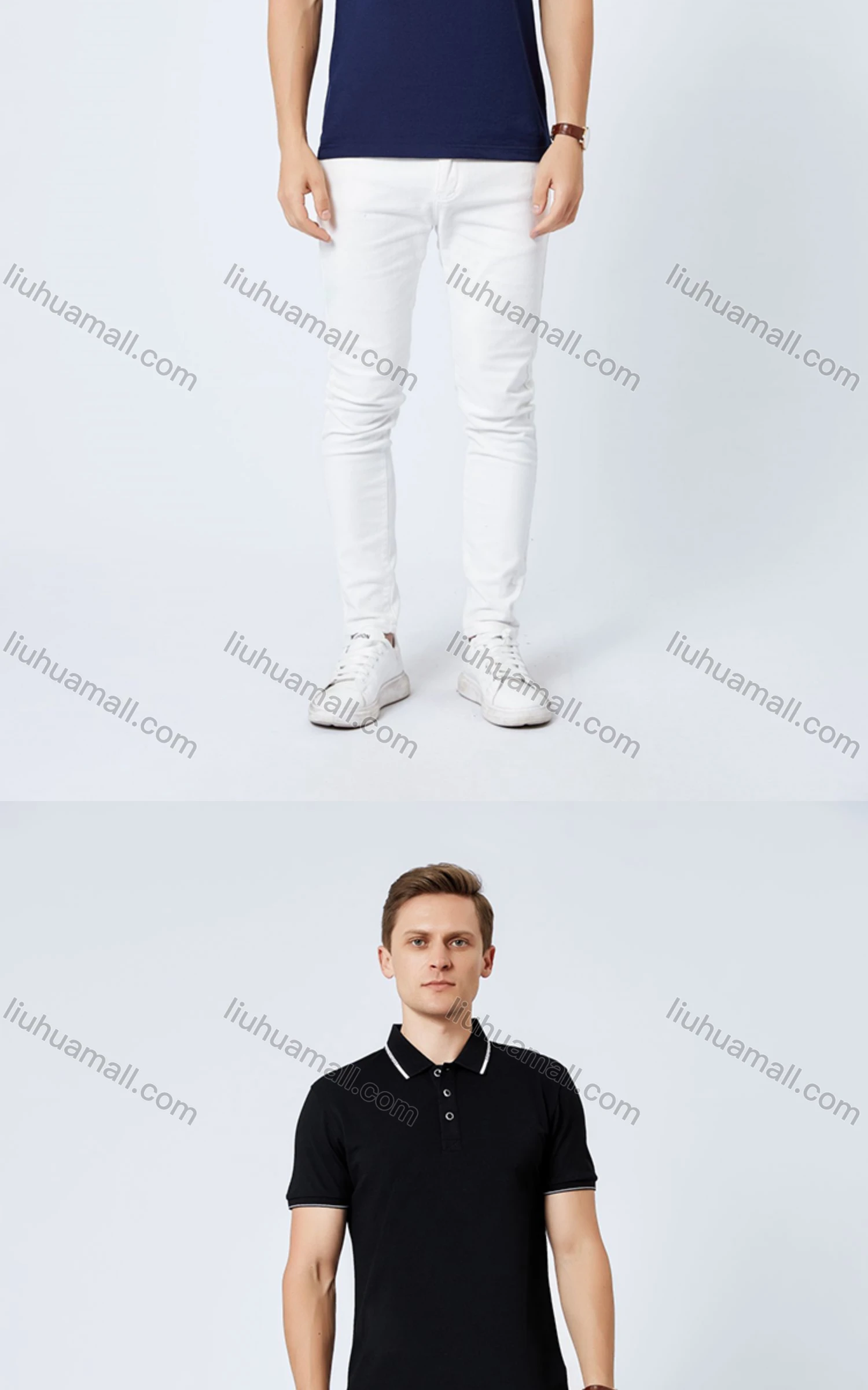 Wholesale Unisex Casual Slim Fit Short Sleeve Striped Trim Button Front Polo Shirts - Liuhuamall