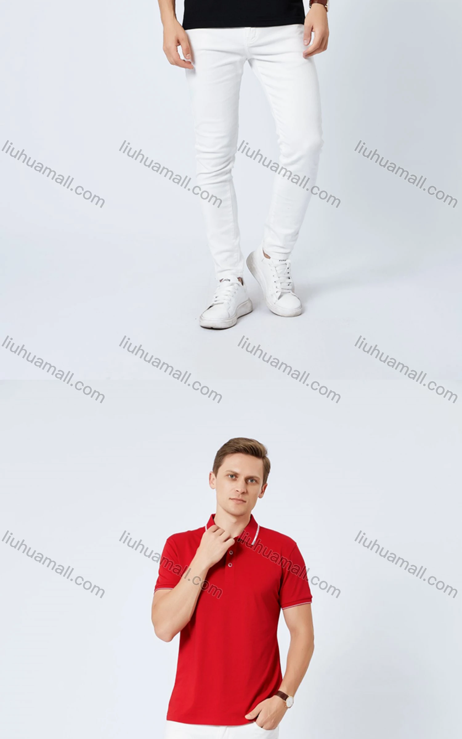 Wholesale Unisex Casual Slim Fit Short Sleeve Striped Trim Button Front Polo Shirts - Liuhuamall