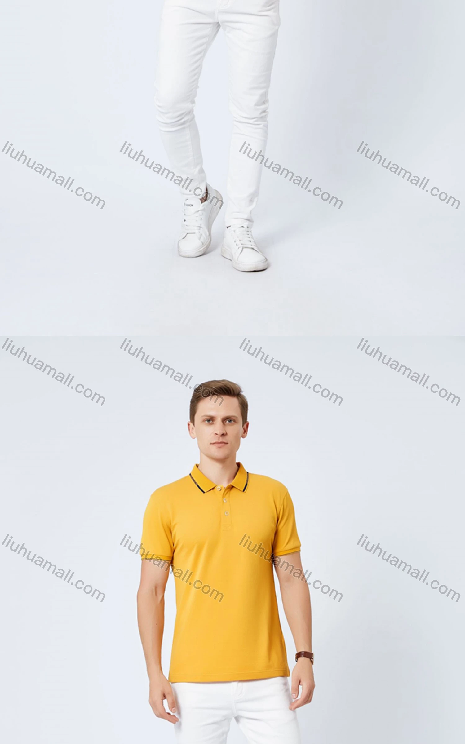 Wholesale Unisex Casual Slim Fit Short Sleeve Striped Trim Button Front Polo Shirts - Liuhuamall