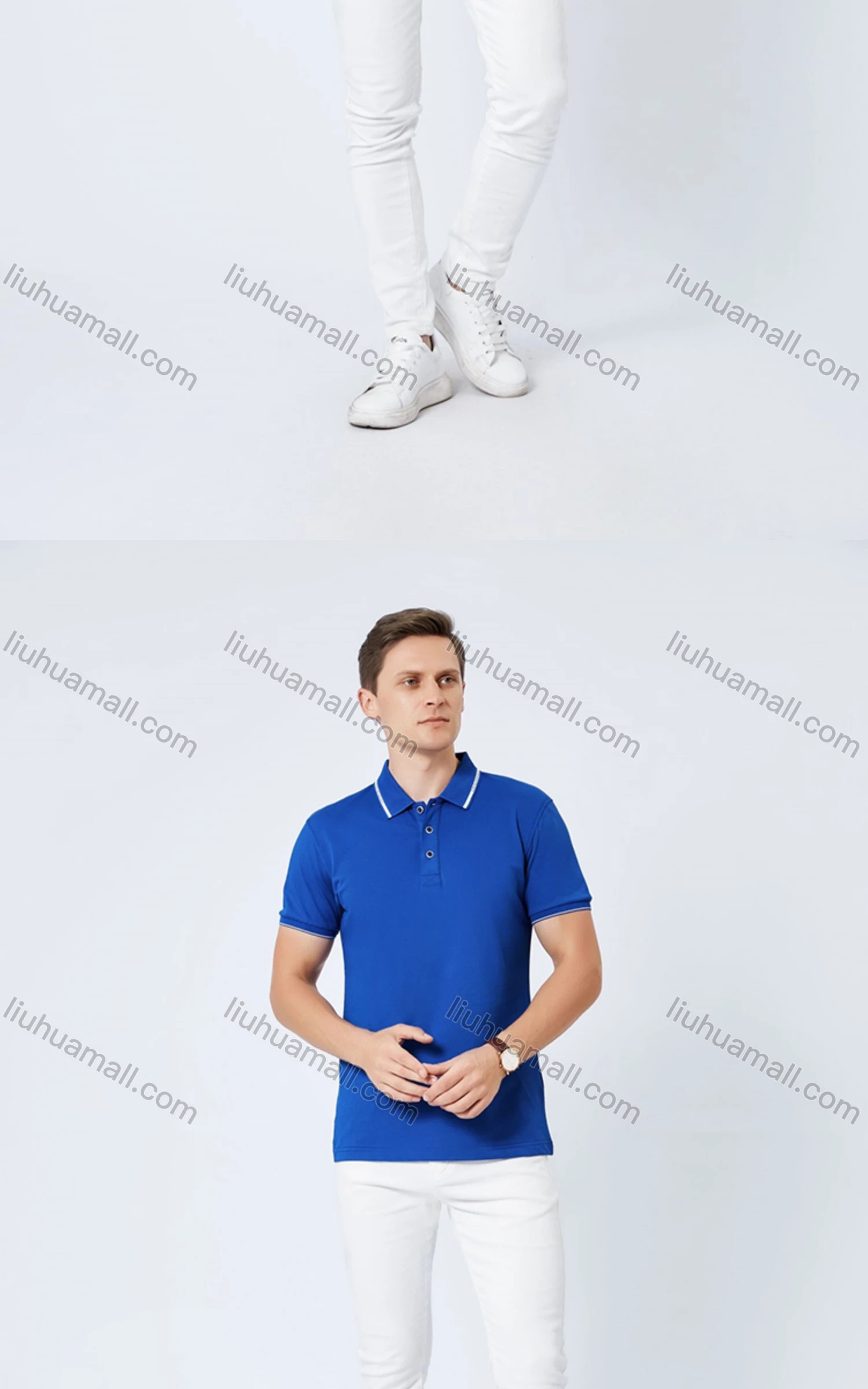 Wholesale Unisex Casual Slim Fit Short Sleeve Striped Trim Button Front Polo Shirts - Liuhuamall
