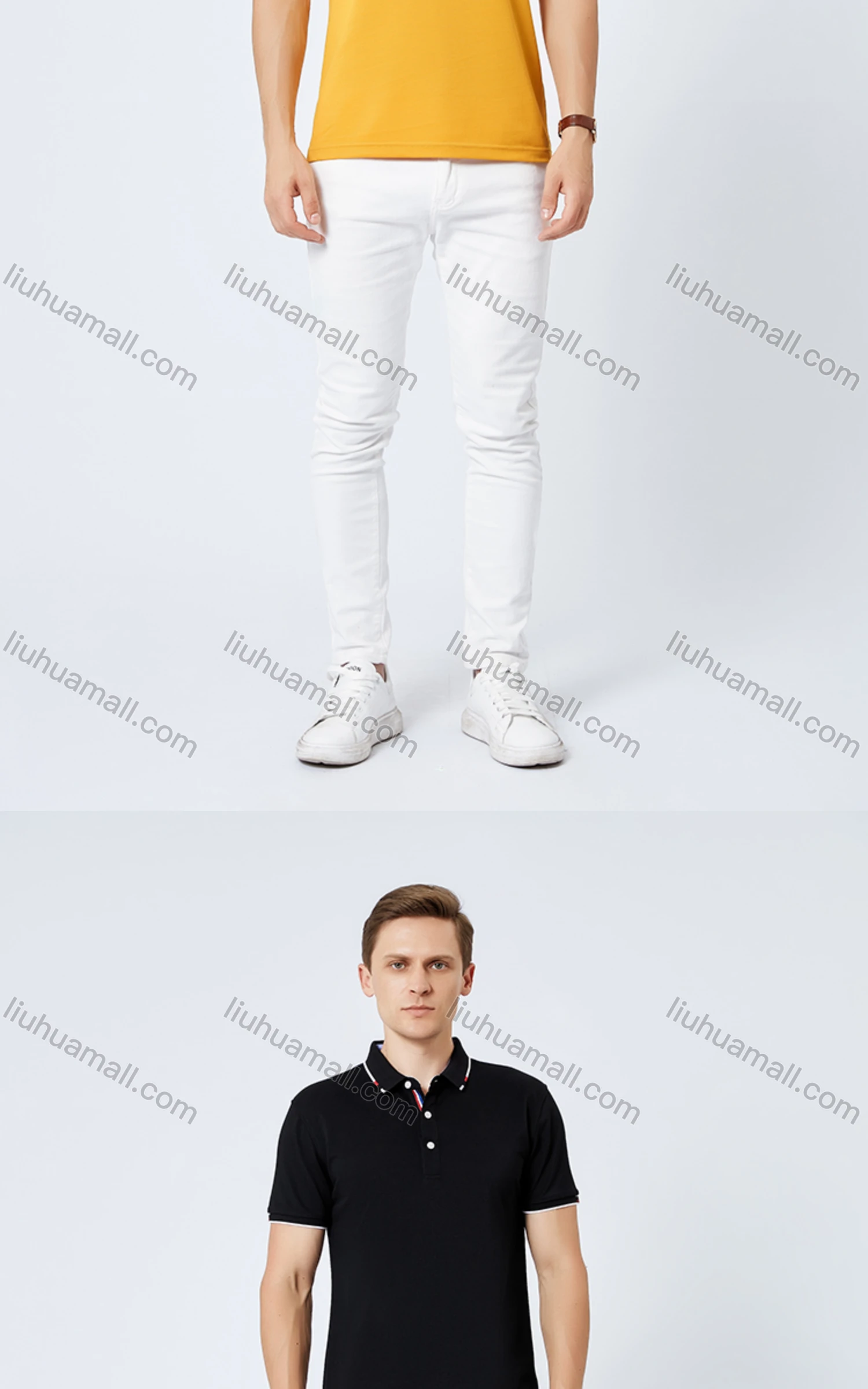 Wholesale Unisex Casual Slim Fit Short Sleeve Striped Trim Button Front Polo Shirts - Liuhuamall